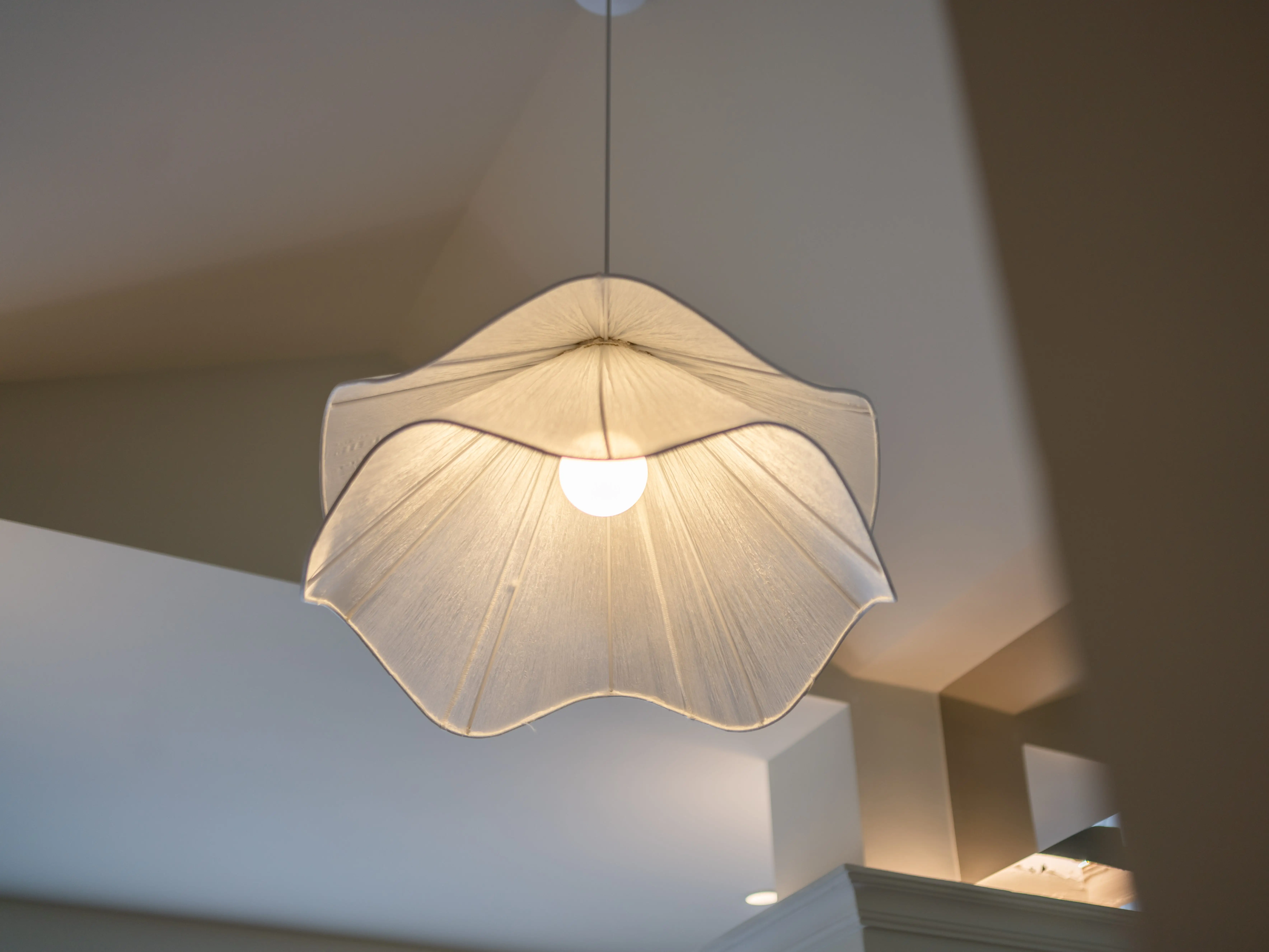 Overhead lighting in a living room.