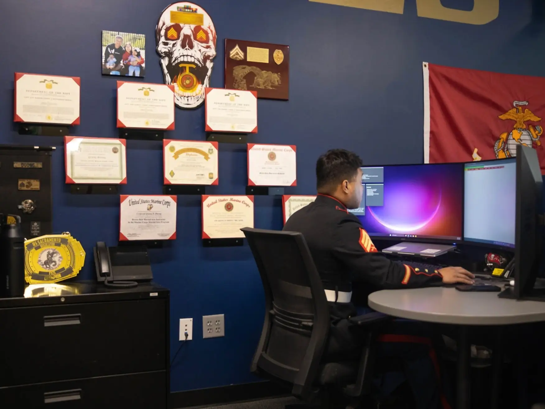 U.S. Marine Corps, a canvassing recruiter, performs daily recruiting taskers.