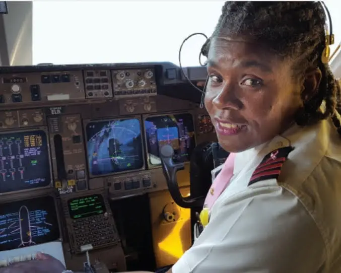 Captain Theresa Claiborne in the cockpit.