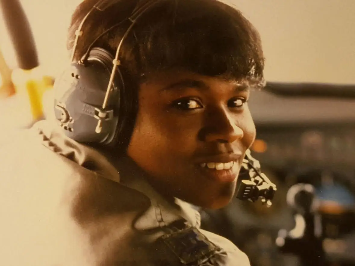 Theresa Claiborne at the controls of a KC-135 in 1985.