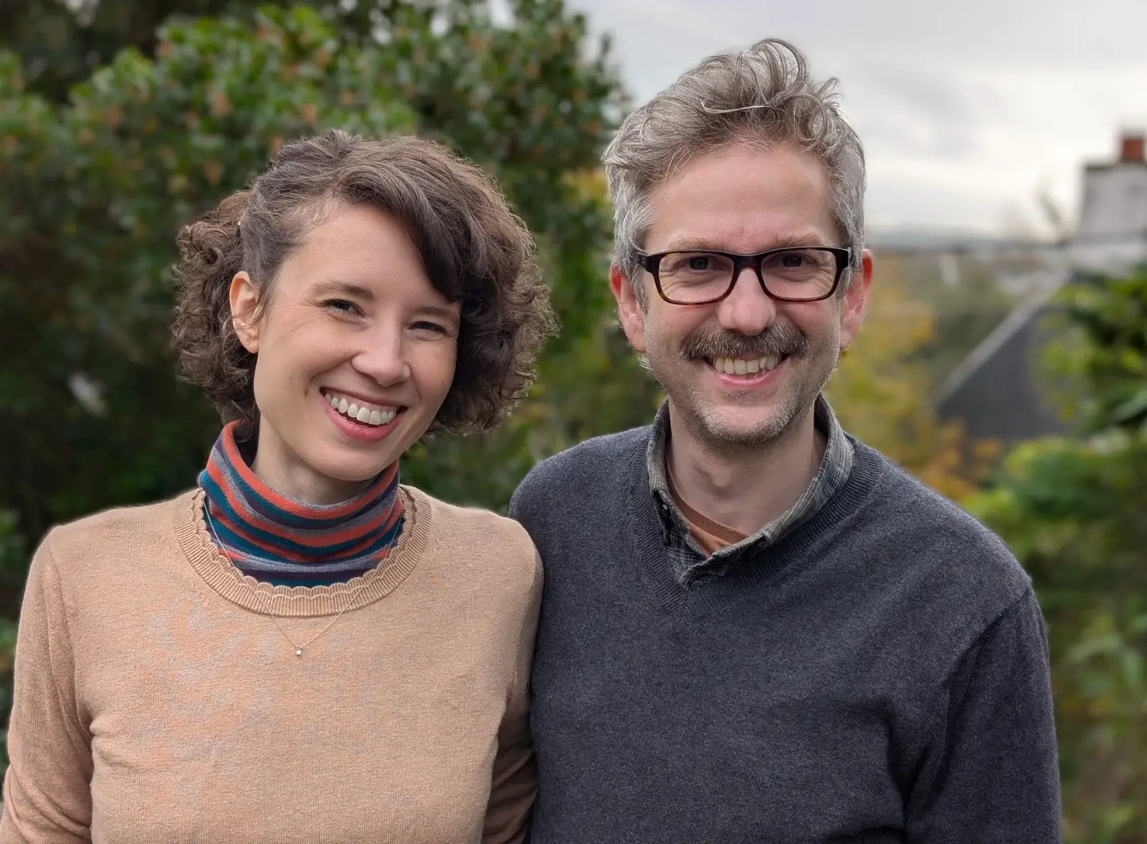The writer and her husband wearing sweaters in Cork City.