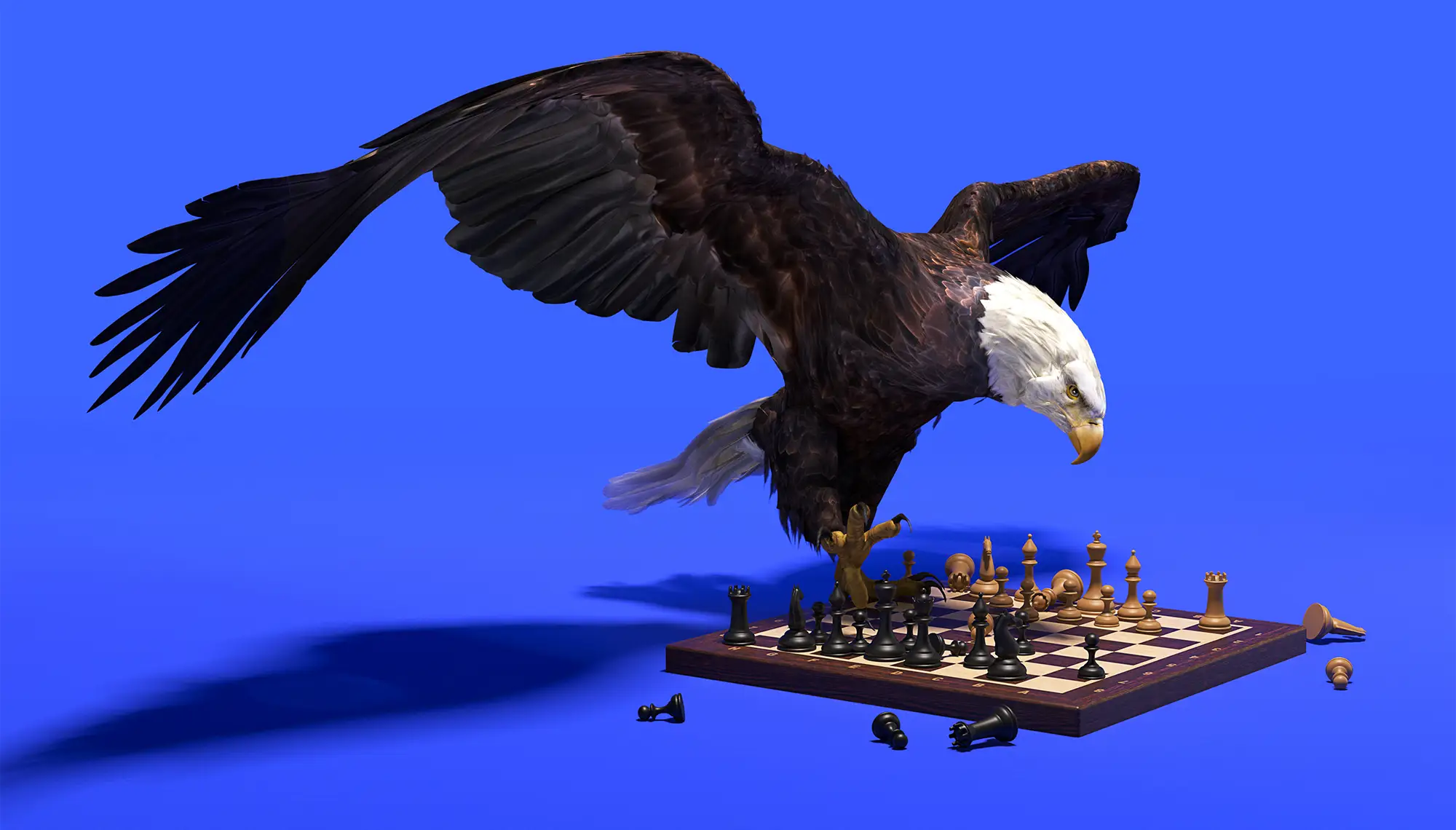 An eagle playing chess.