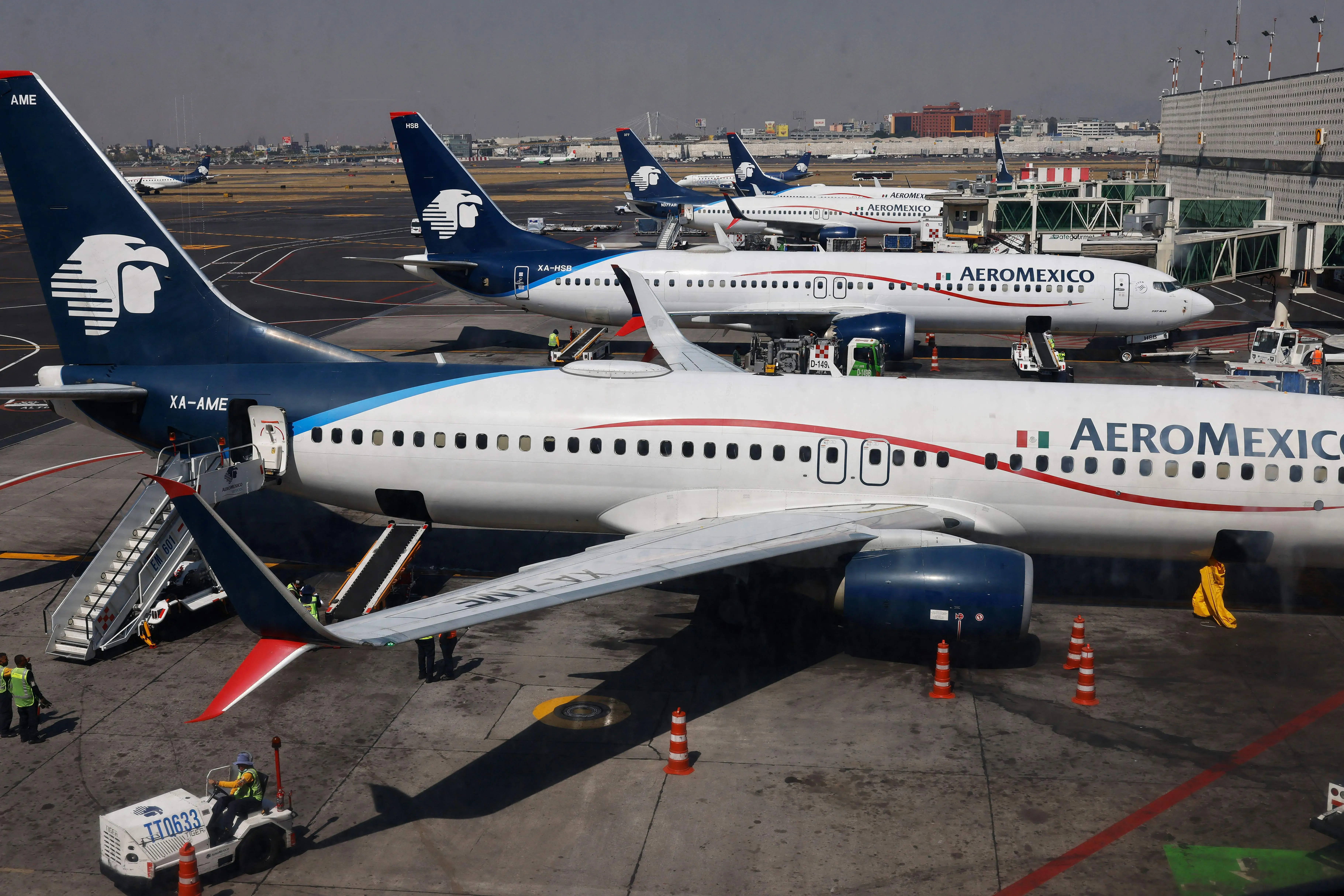 Aeromexico planes in Mexico City airport.