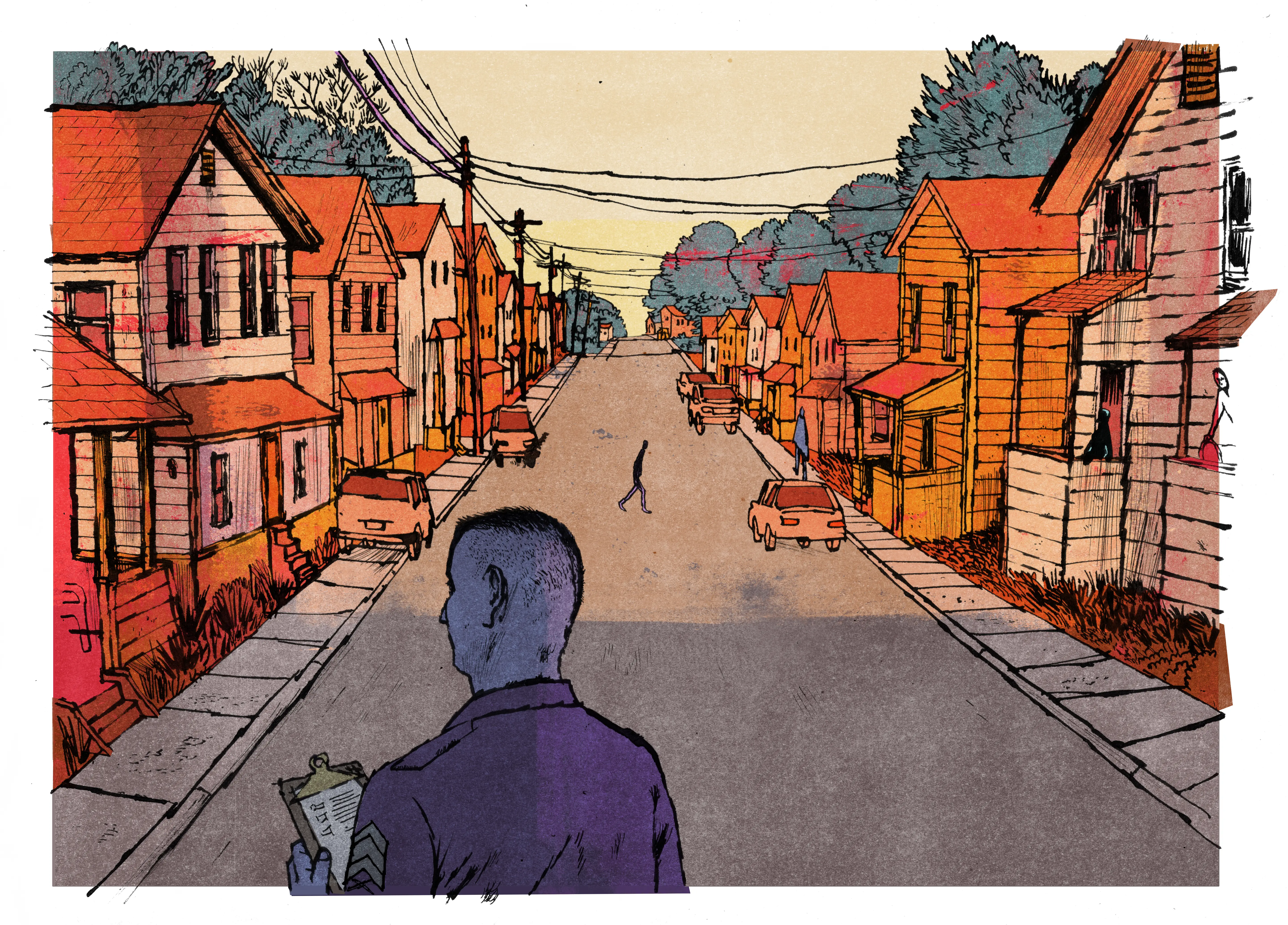 A marine recruiter in a neighborhood.