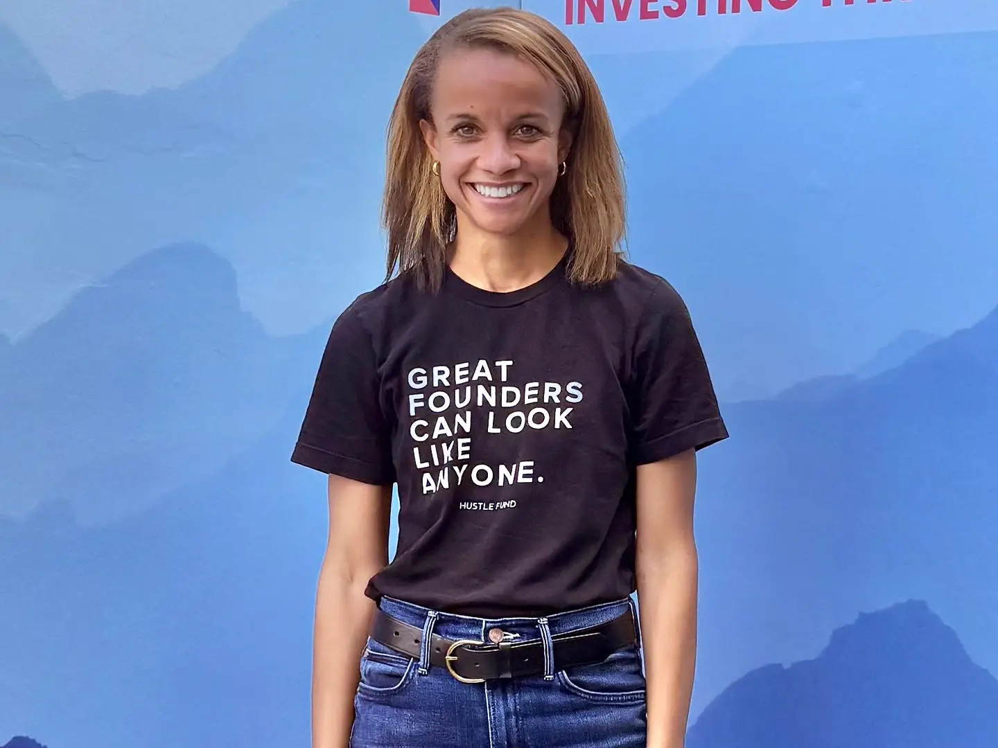 Hayley Bryant wears a branded t-shirt that says 