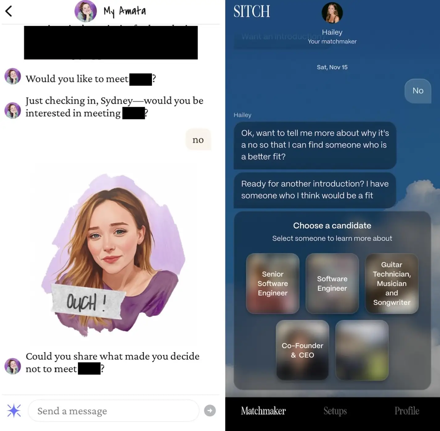 AI dating apps like Amata and Sitch