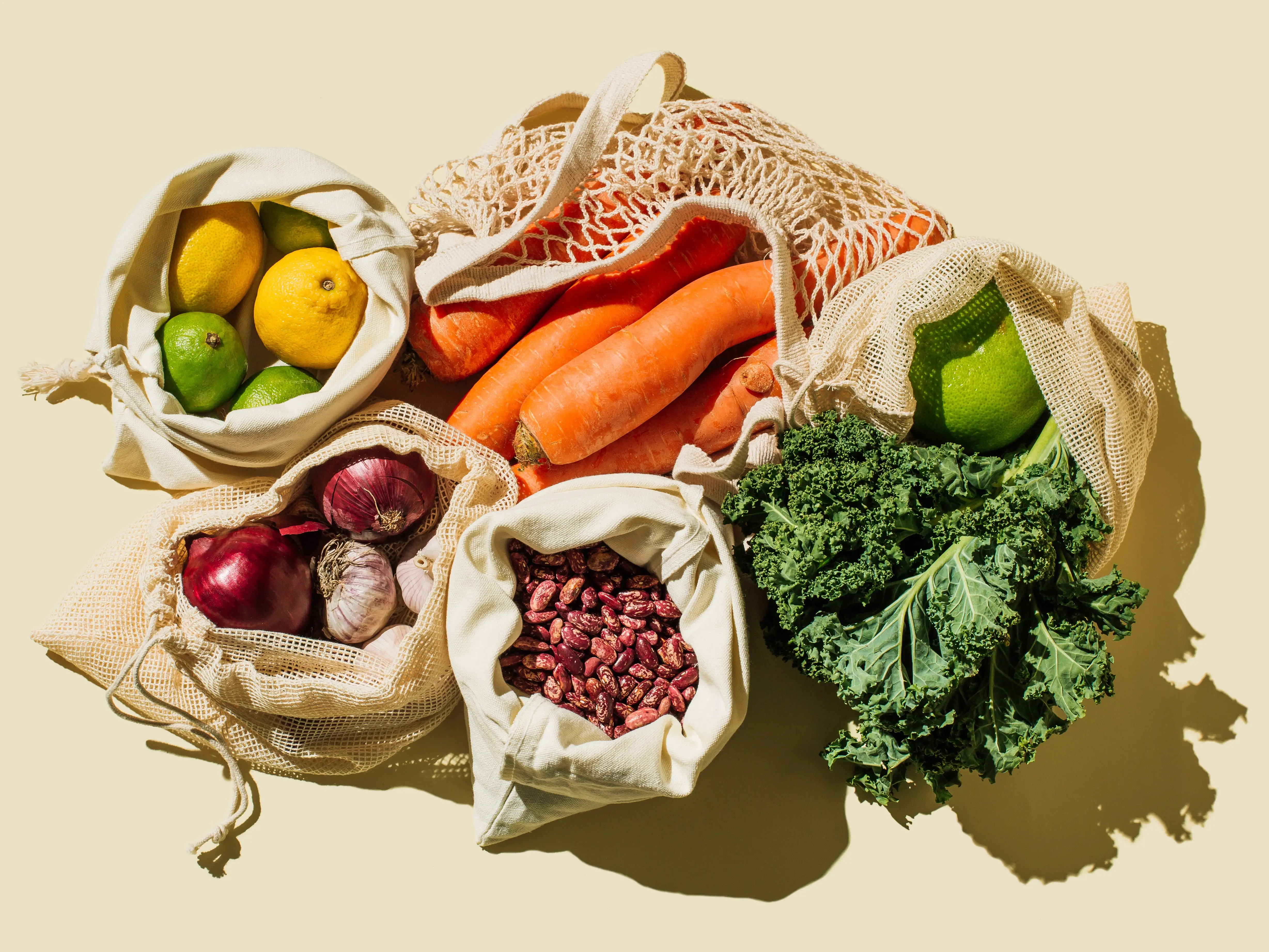 Bags of fruits and vegetables
