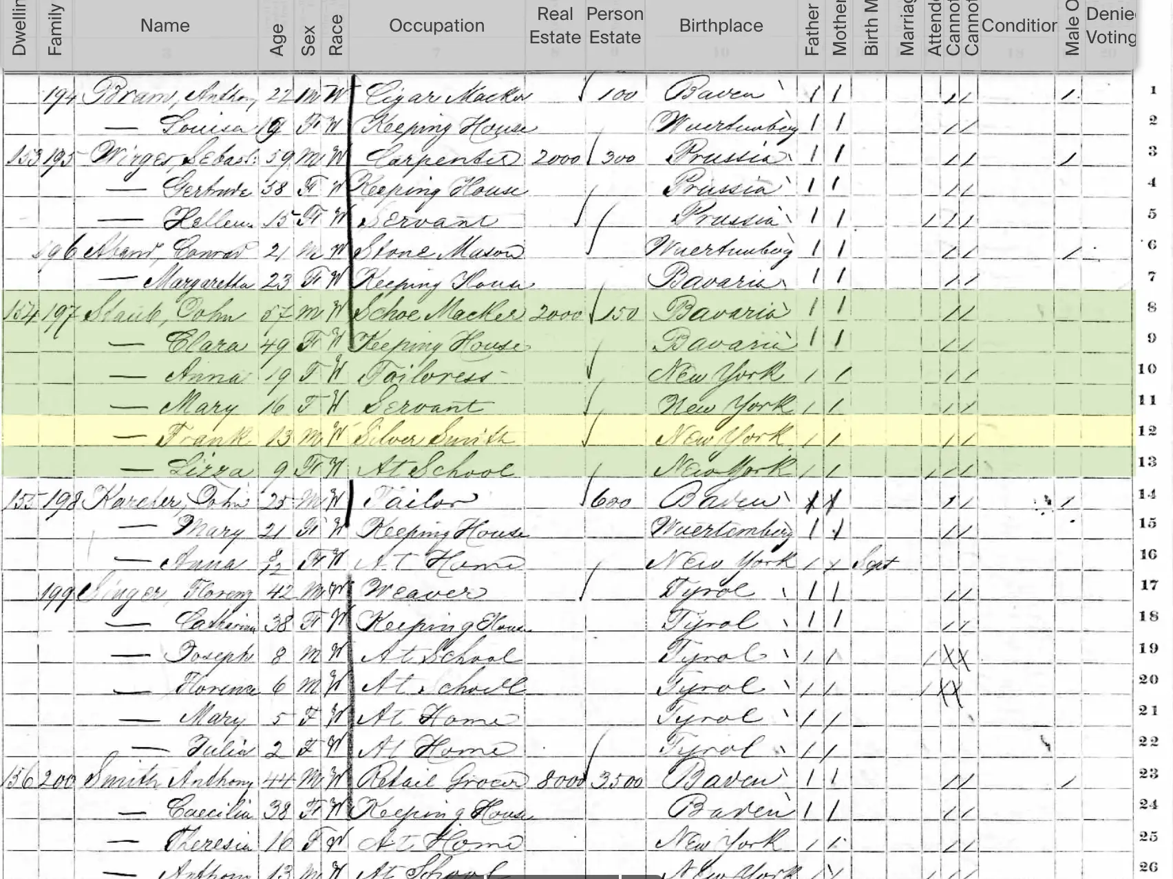 Census records the author researched to find more clue about her family history.