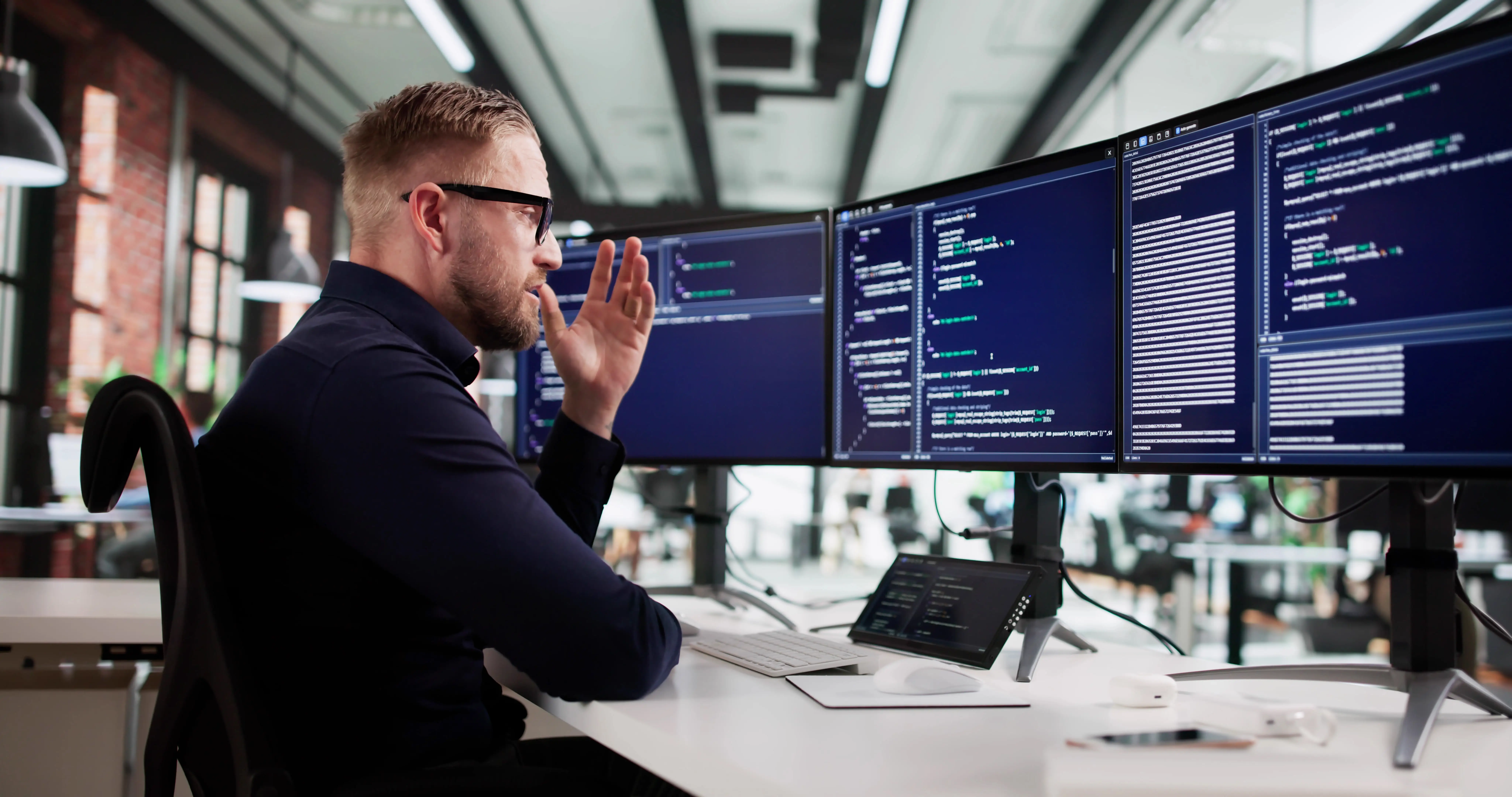 A man is pictured coding.