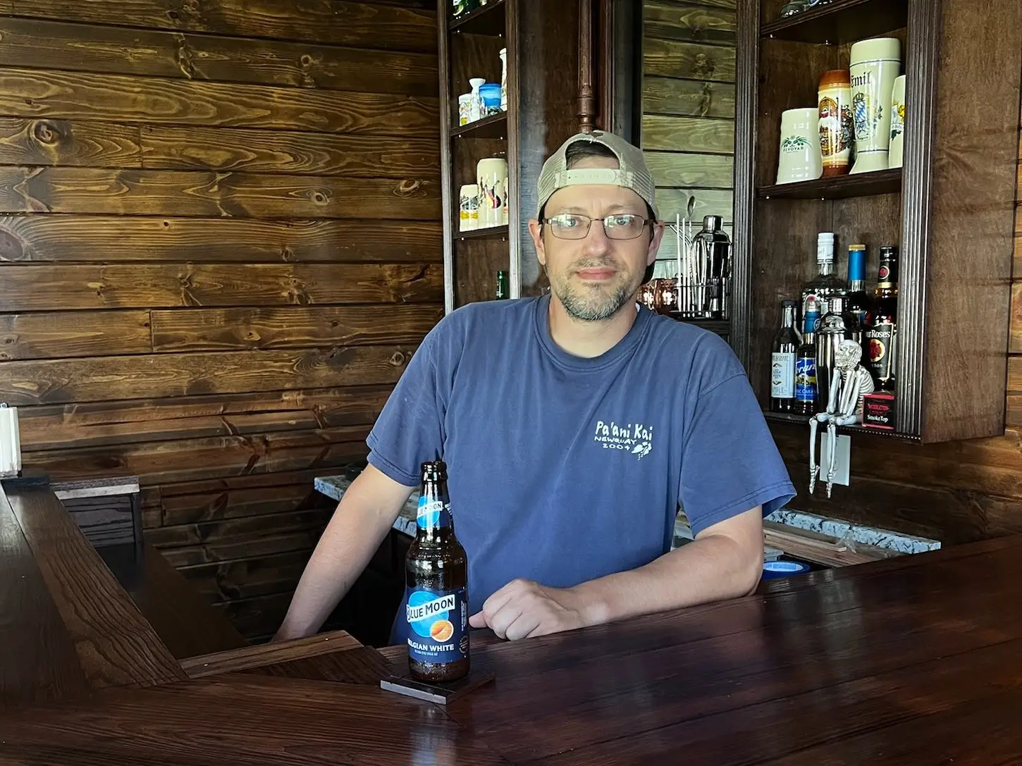 Stephen Hutyra in his backyard pub.