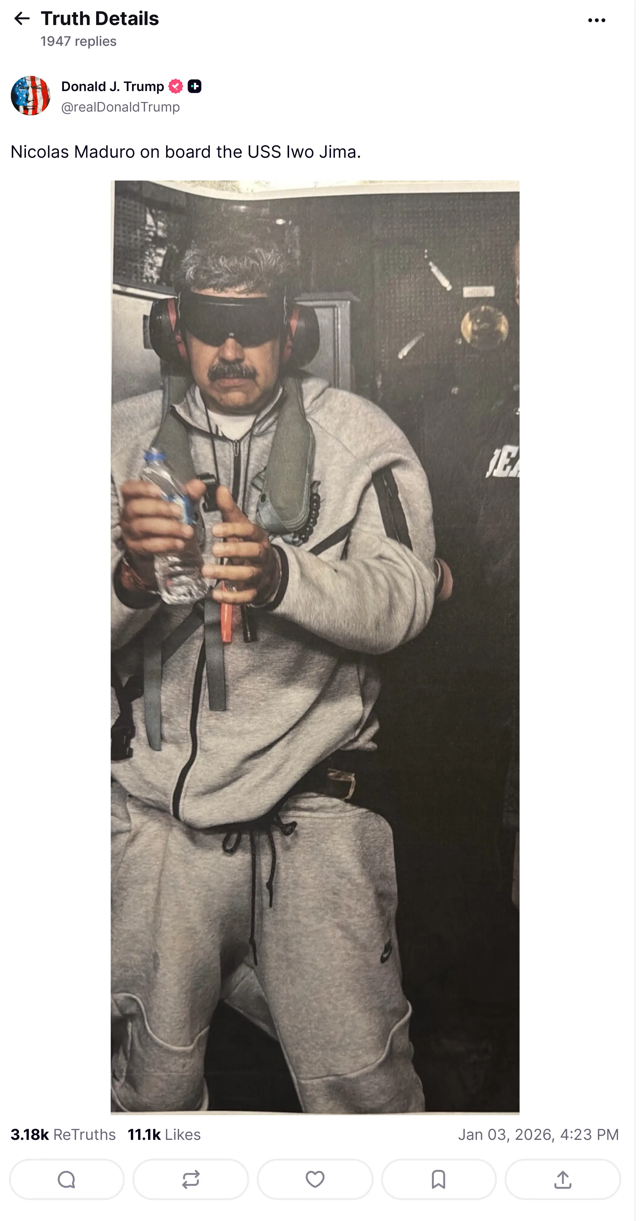 Truth Social screenshot of Donald Trump post