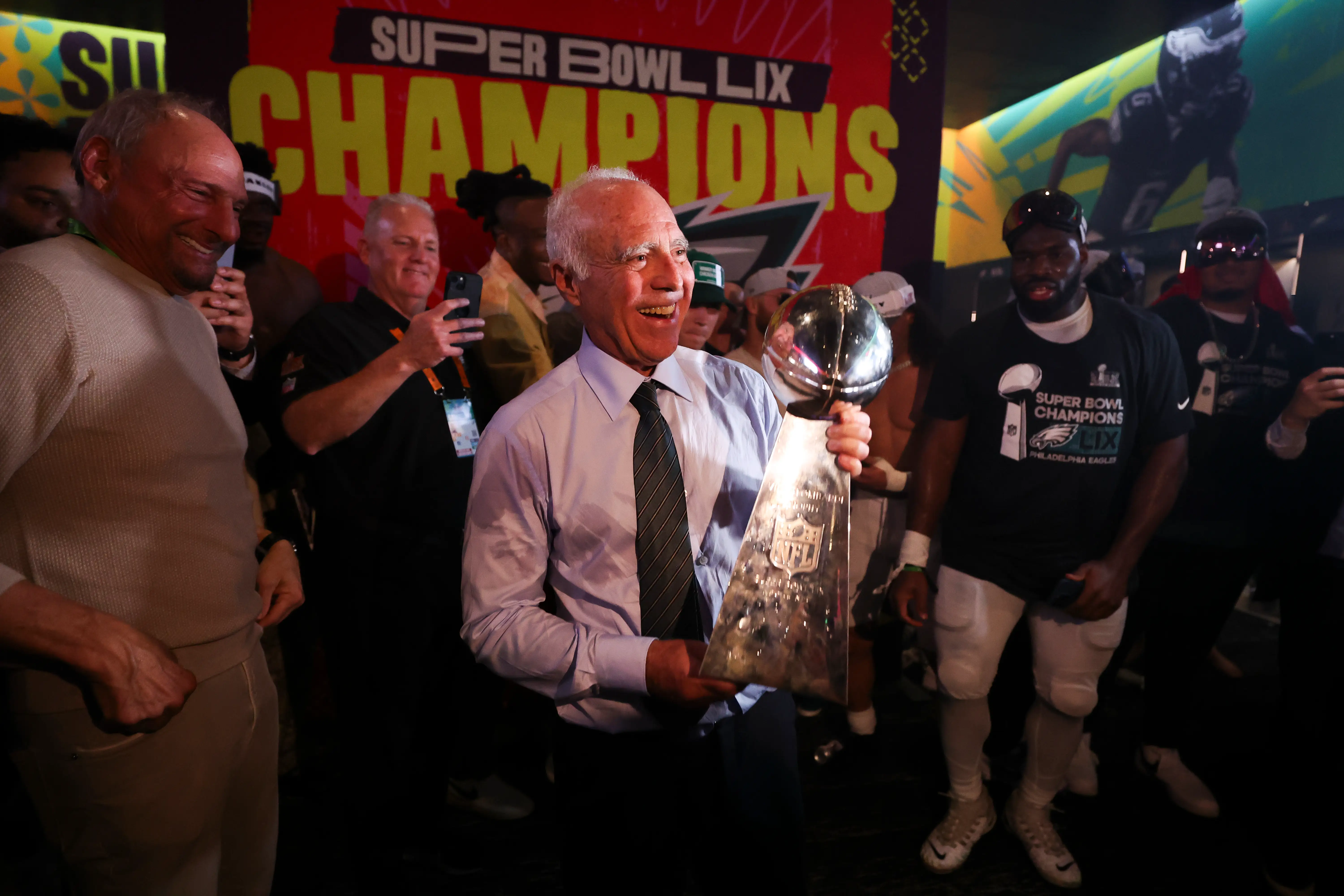 Billionaire Jeffrey Lurie, the owner of the Philadelphia Eagles, celebrated the team's 2025 Super Bowl win.