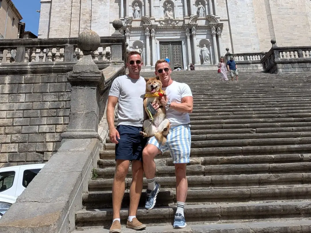 Ethan Spibey with husband and dog