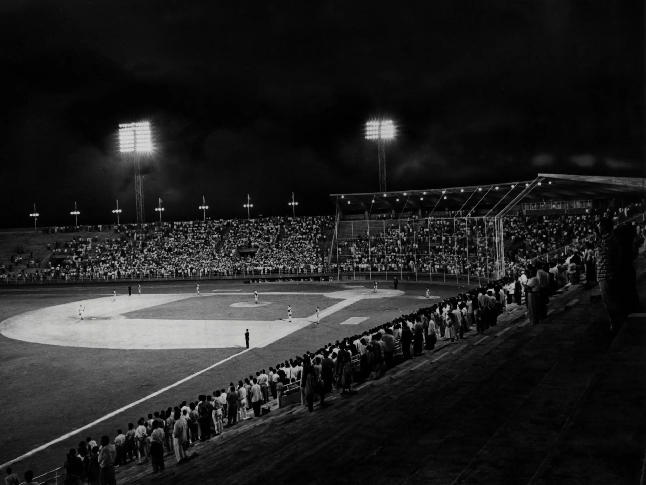 Stadium Cuatricentenario De Valencia home of the Industriales de Valencia, of the Venezuelan Professional Baseball League, champions of 1955-56 season circa 1957 in Venezuela.