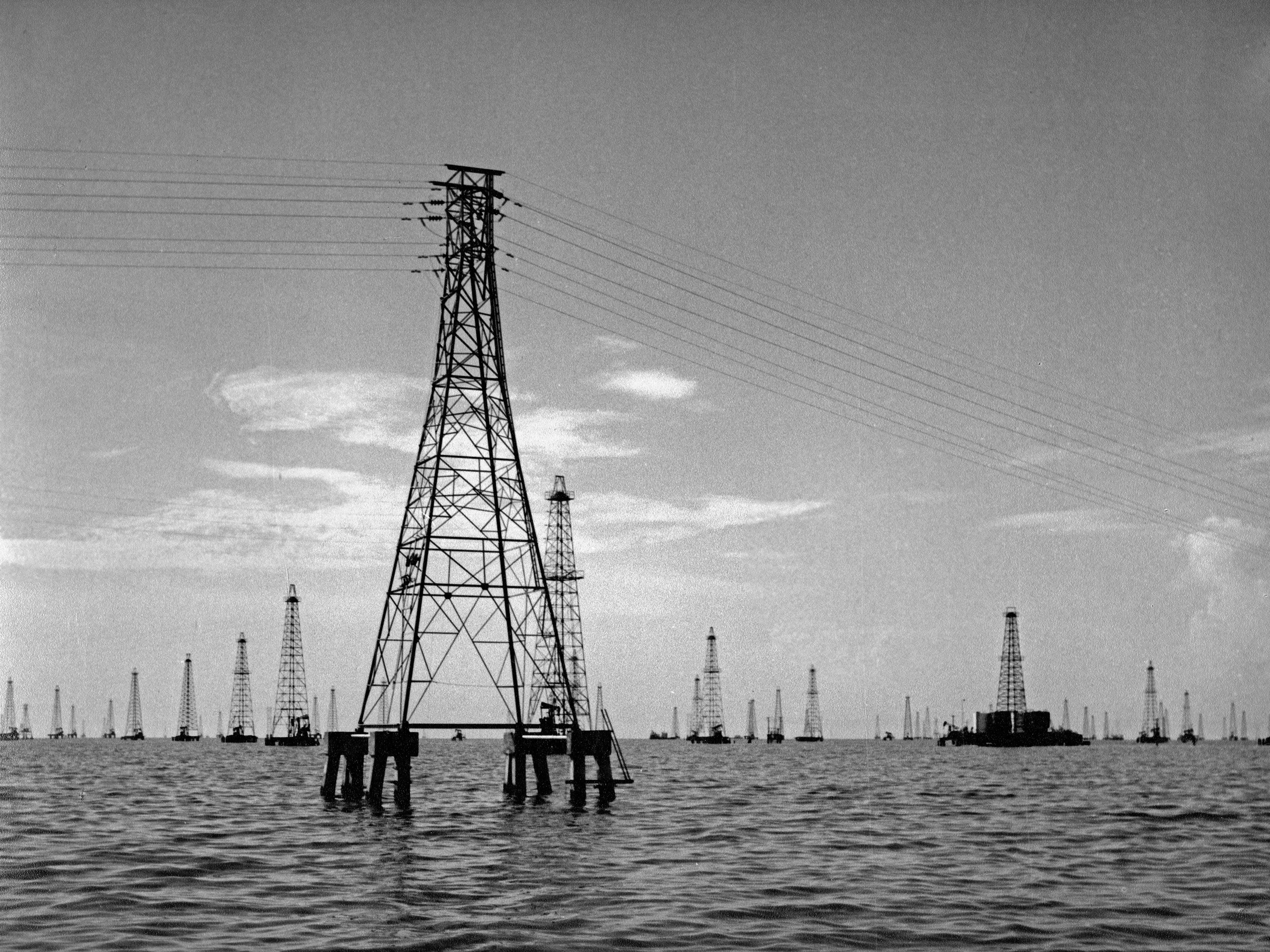 Oil pool at Lake Maracaibo, Venezuela 1970s.