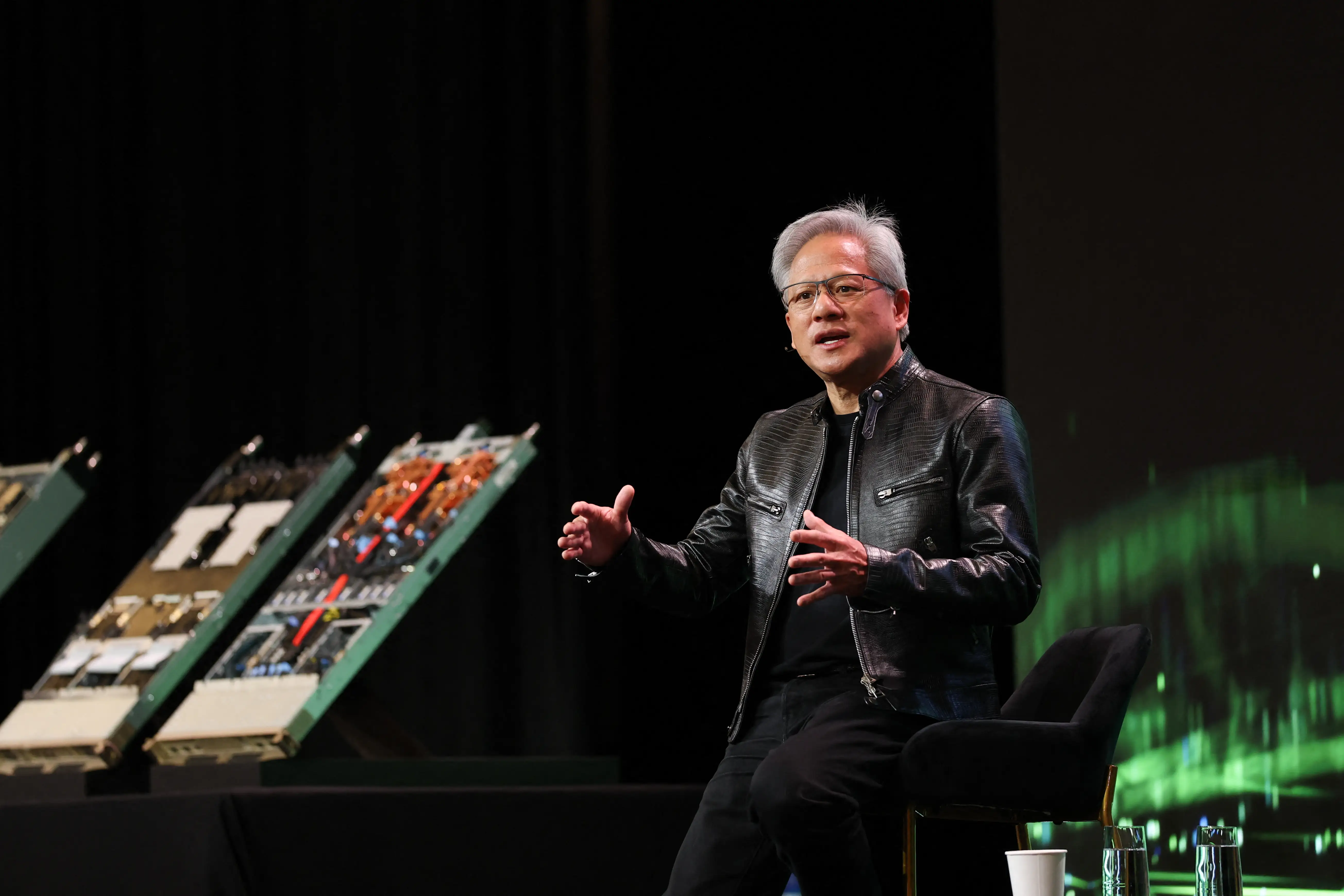 Nvidia founder and CEO Jensen Huang speaks about the Vera Rubin AI platform during a question and answer session with reporters at the annual Consumer Electronics Show (CES) in Las Vegas, Nevada, on January 6, 2026. (Photo by Patrick T. Fallon / AFP via Getty Images)