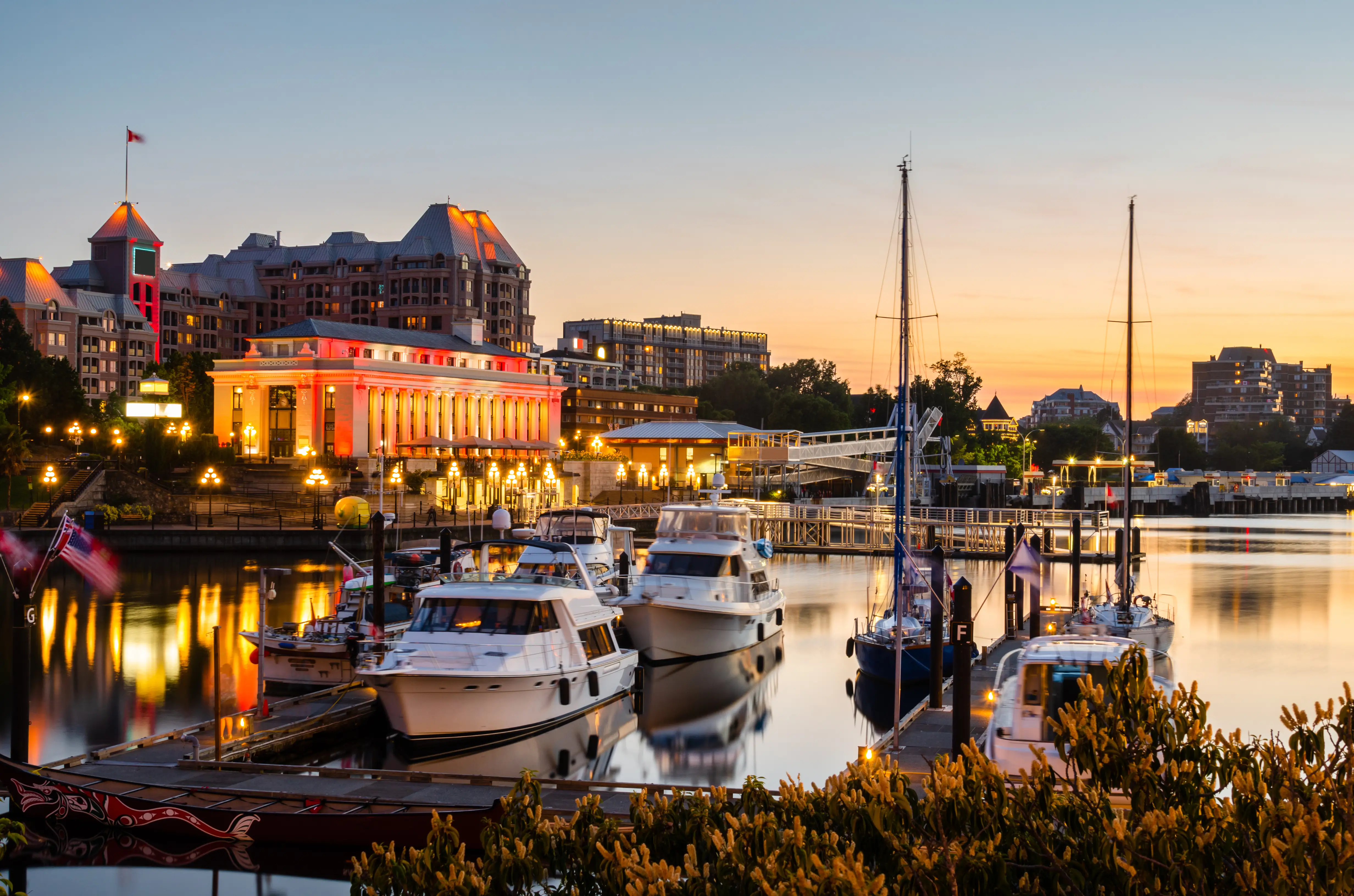 Boats at  Victoria Inner Harbour at Sunset