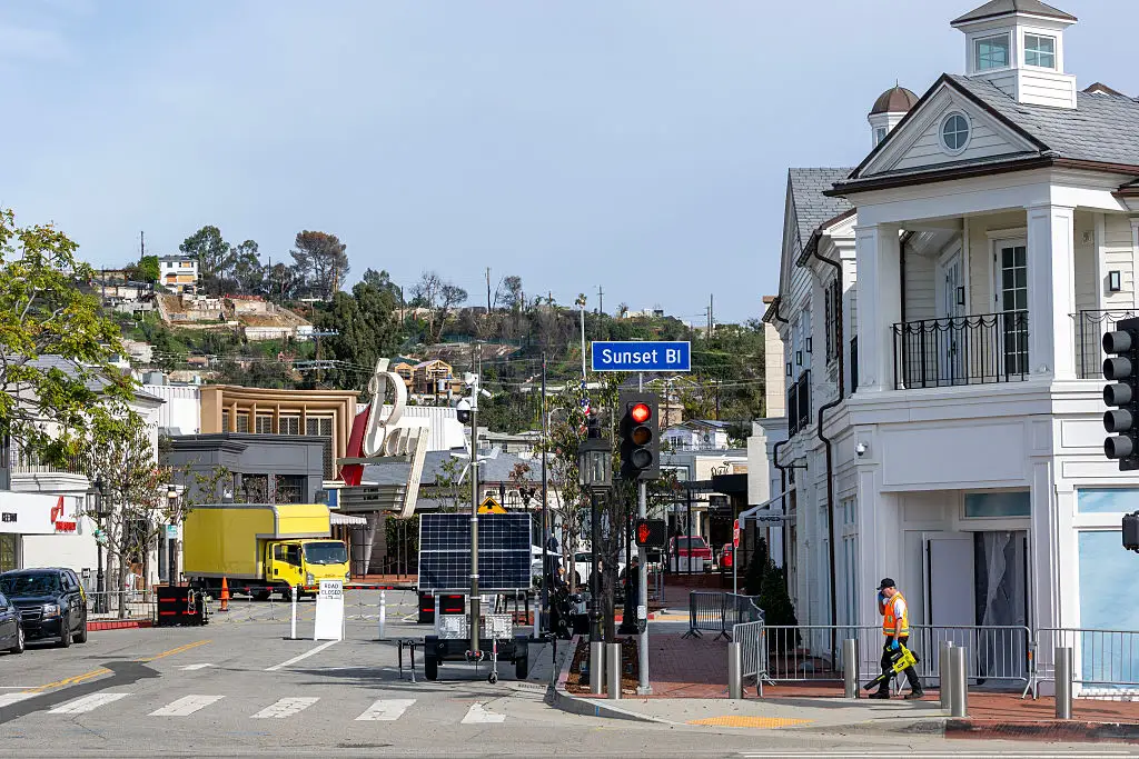 Construction on Sunset Boulevard after the Palisades fires.