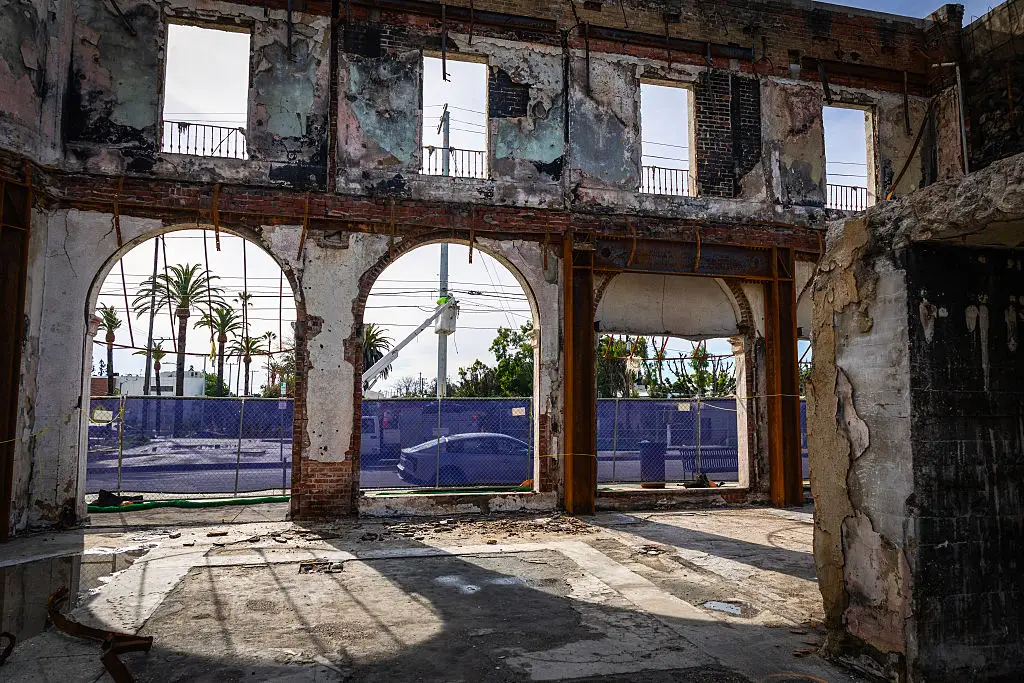 A burned bank after the Palisades fire.
