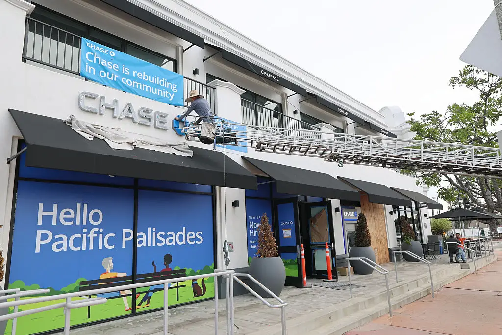 A Chase bank being rebuilt after the Palisades fire.