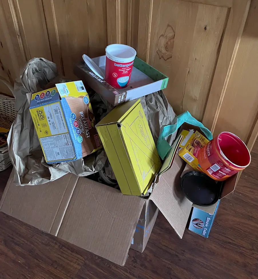 A pile of containers in the author's home.