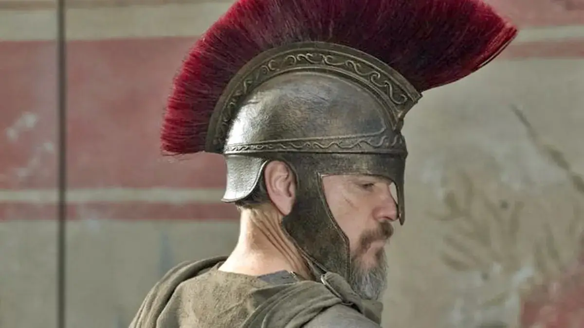 Matt Damon wearing a head shield in the odyssey