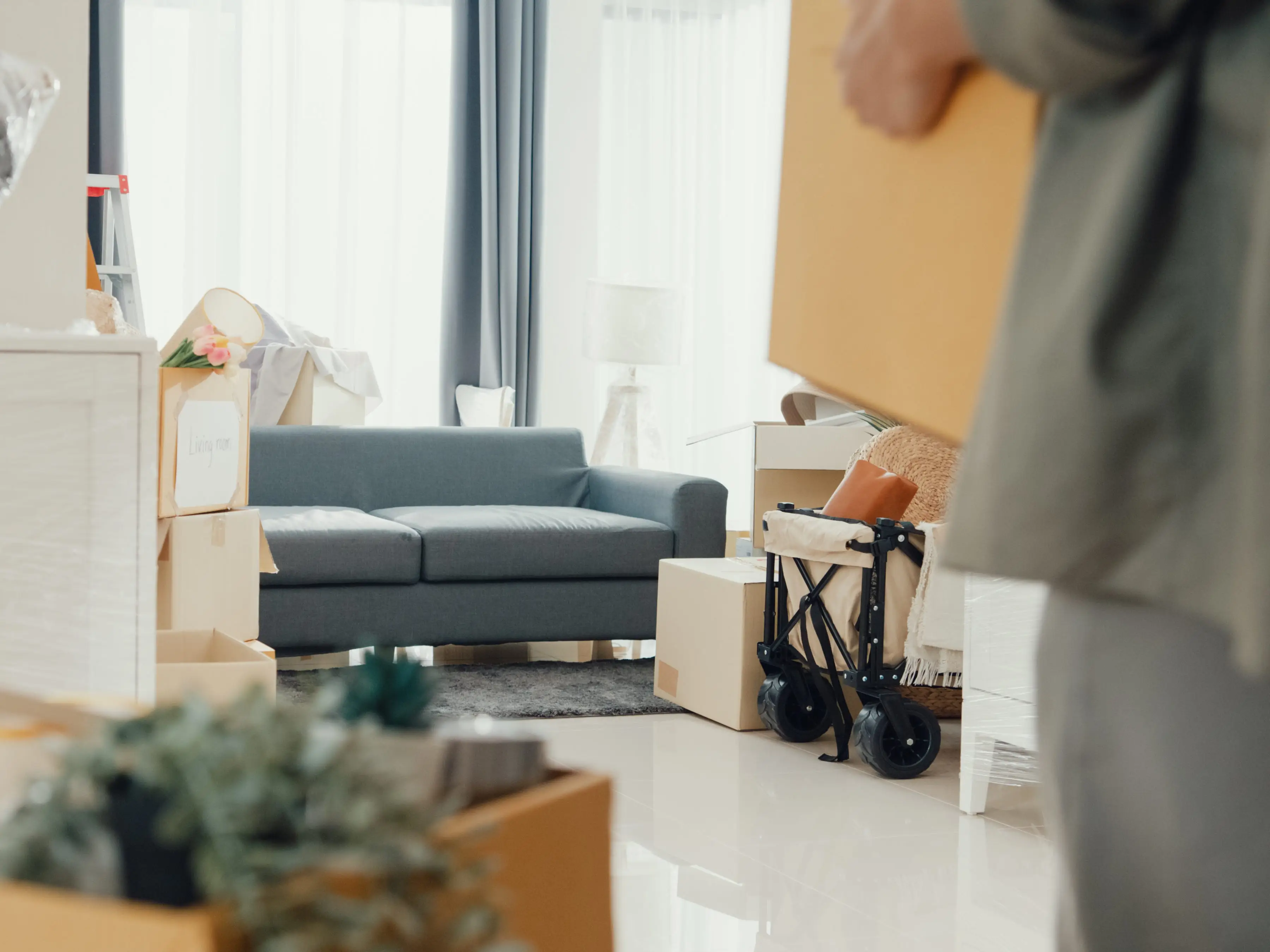 boxes and furniture in new apartment