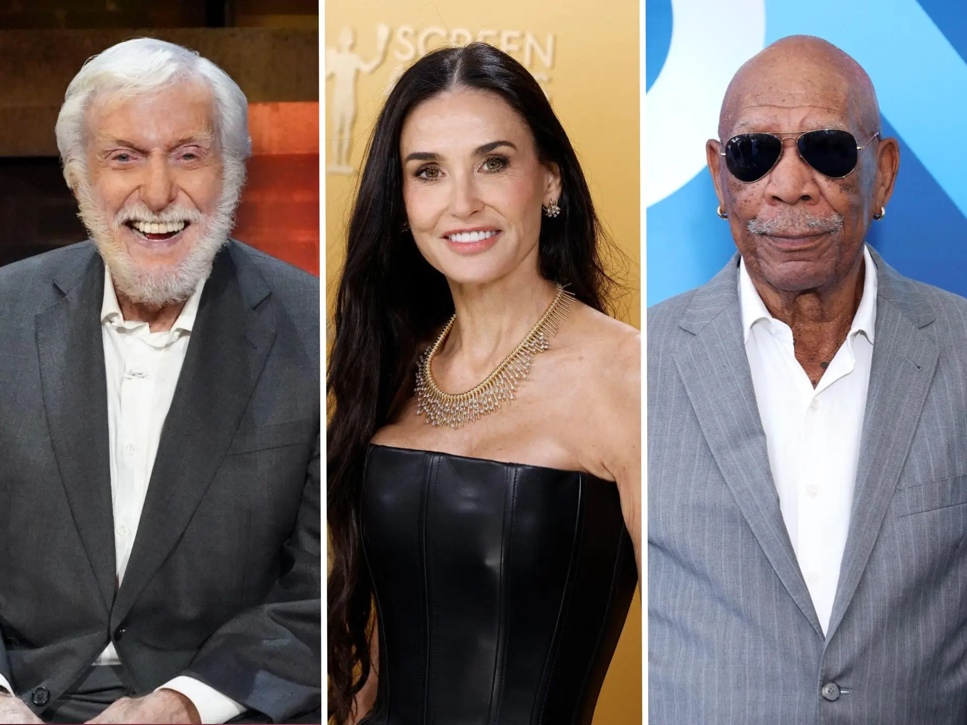 Composite image of Dick Van Dyke, Demi Moore, and Moregan Freeman