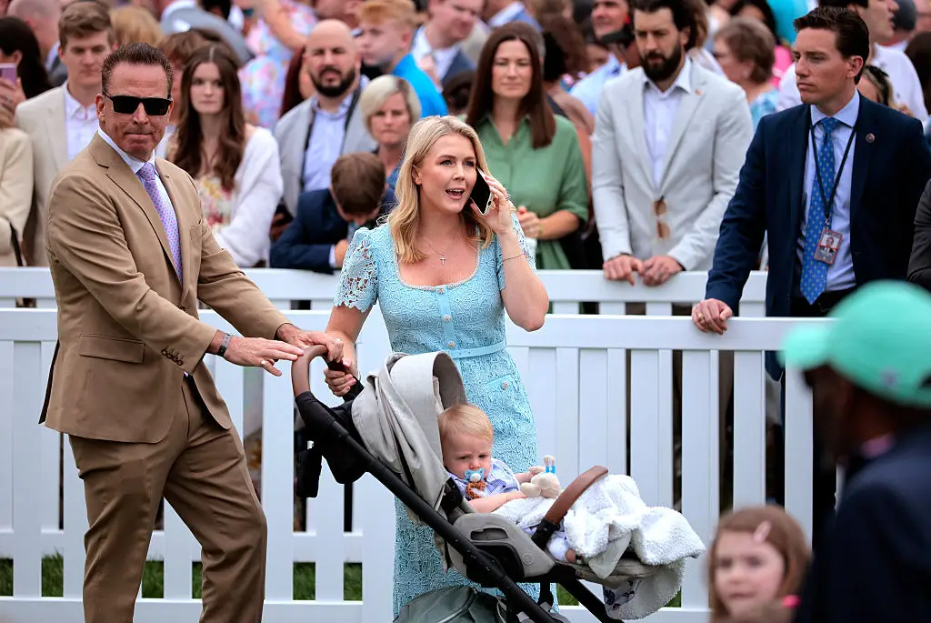 Karoline Leavitt, her husband Nicholas Riccio, and their son at the White House Easter Egg Roll.