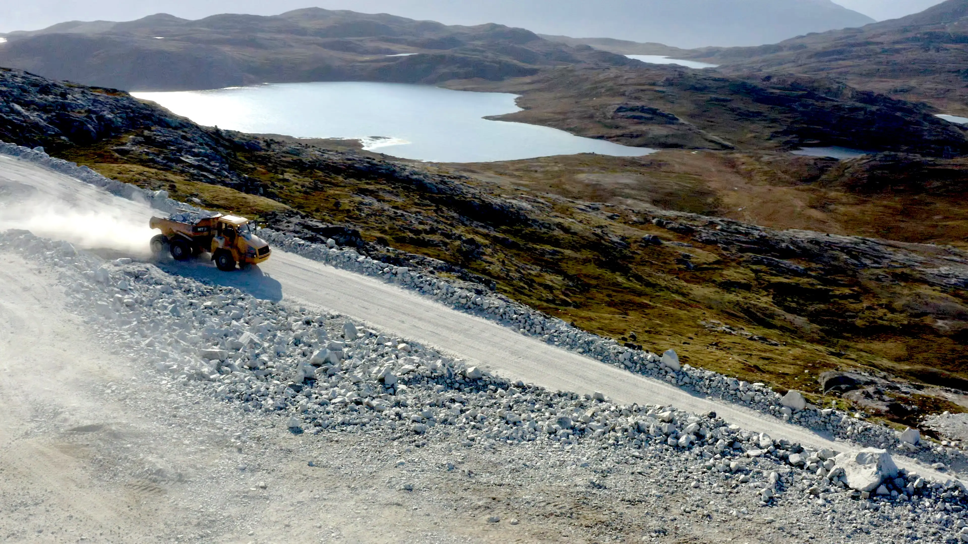 Truck driving near Lumina mine in Greenland.