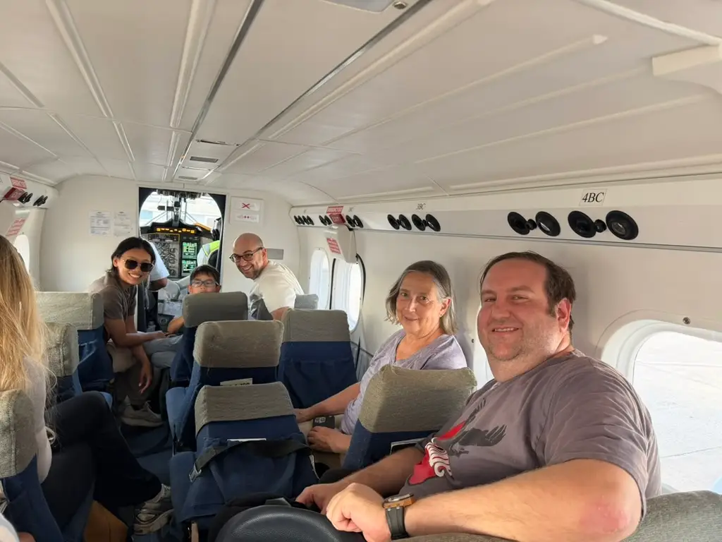 Author and family on small plane