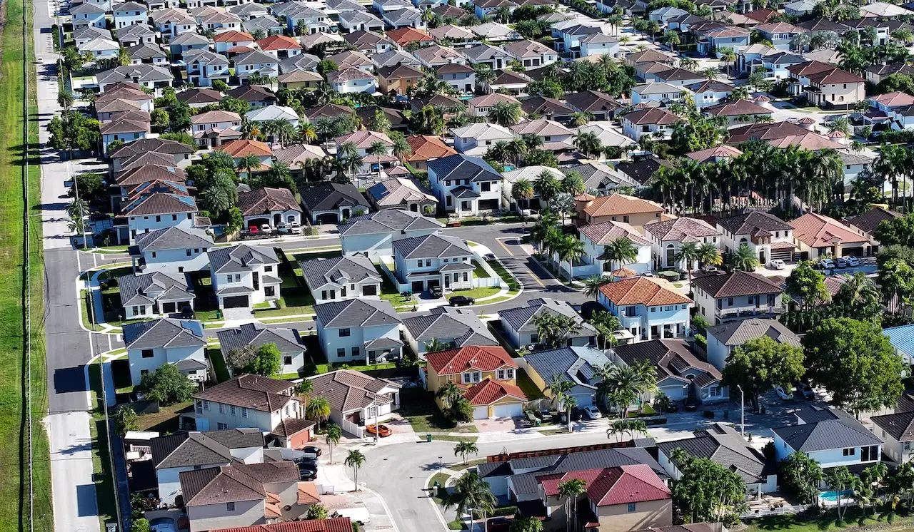 An aerial view of single-family homes in Miami, Florida.