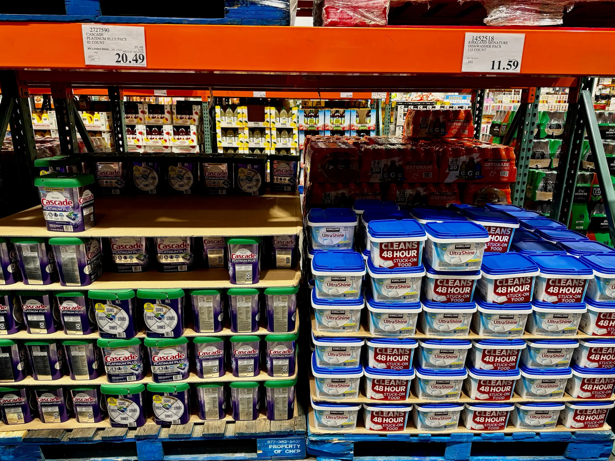 Dishwasher pods for sale at Costco.