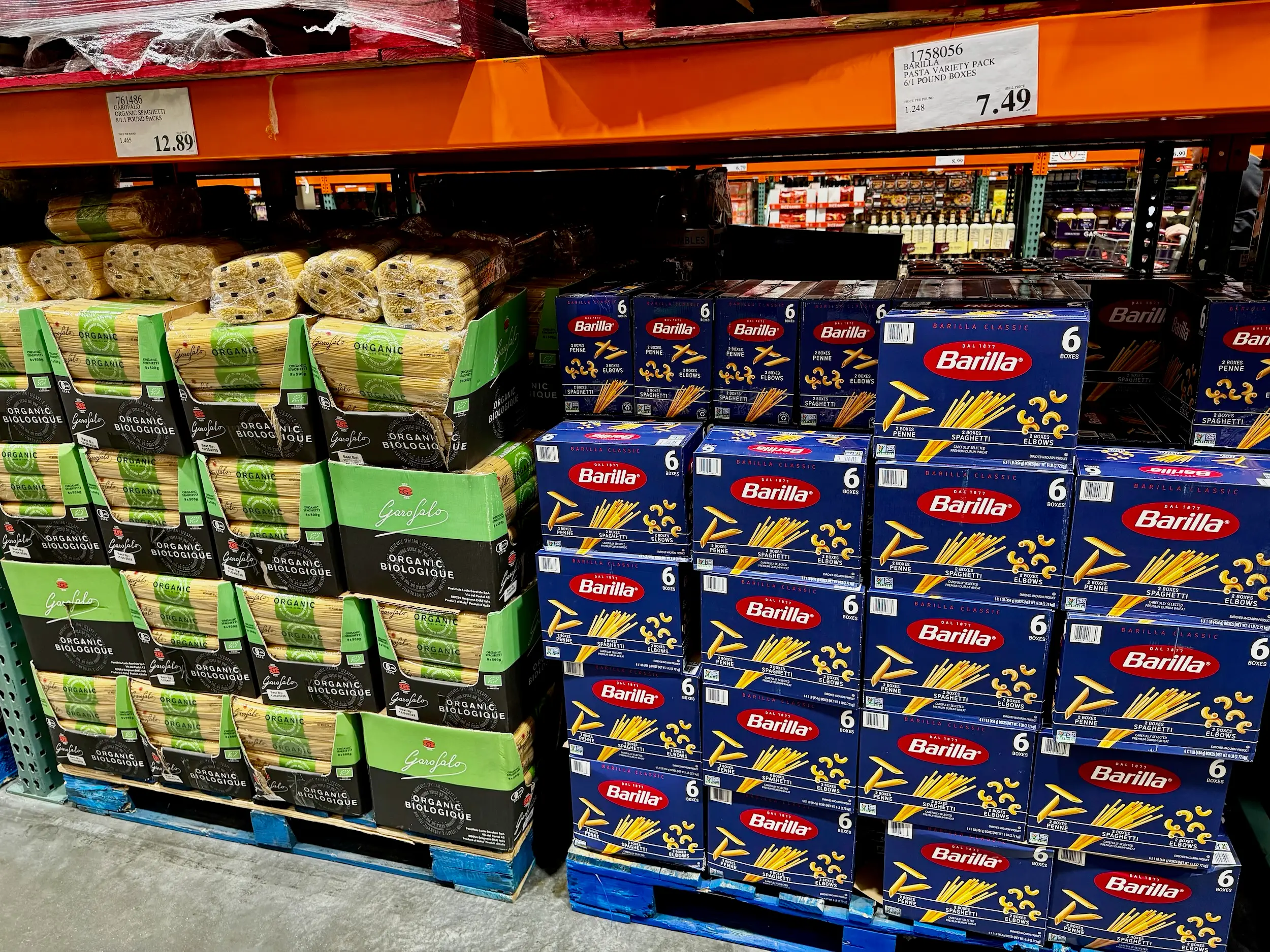 Pasta for sale at Costco.