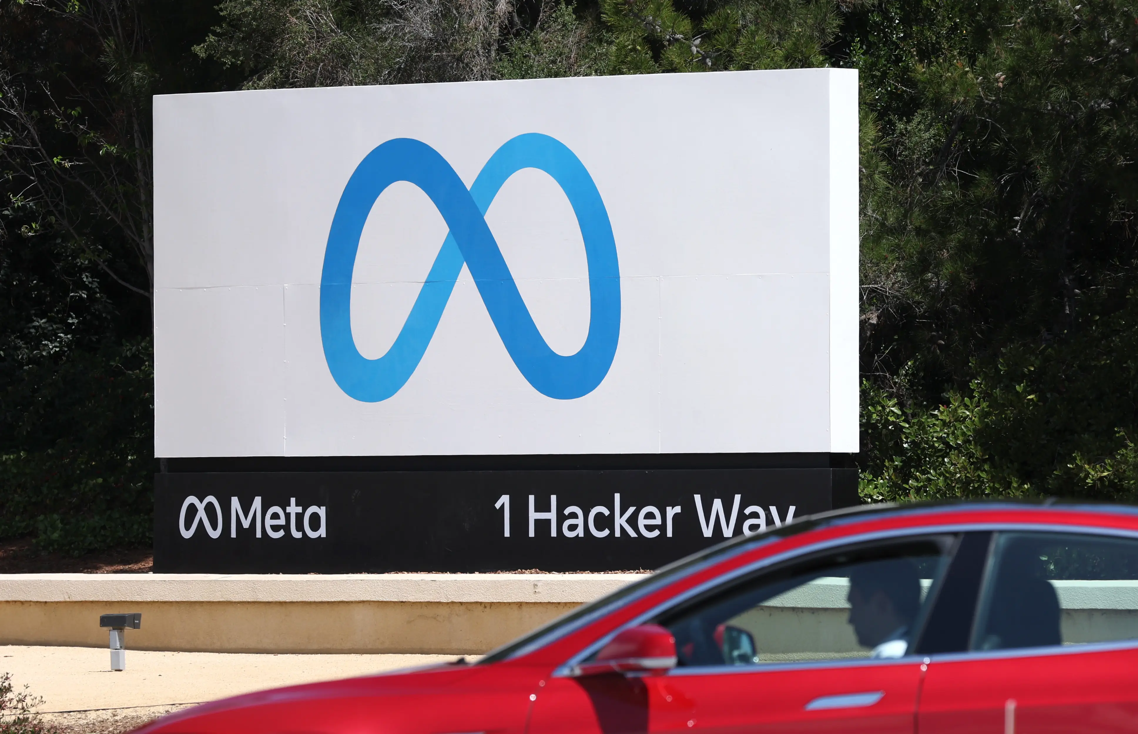 A large sign displaying the Meta logo
