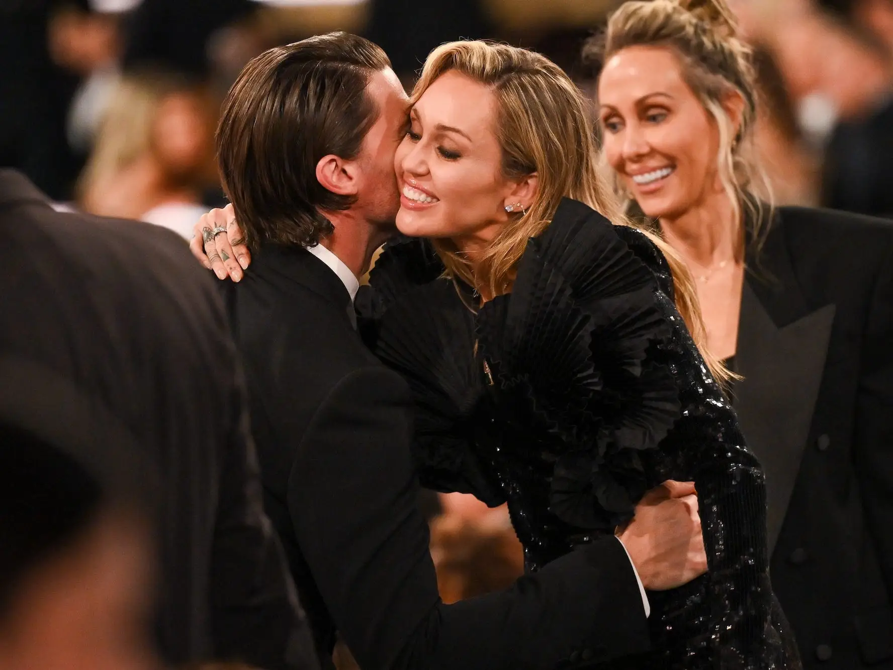 Patrick Schwarzenegger and Miley Cyrus at the 2026 Golden Globes.