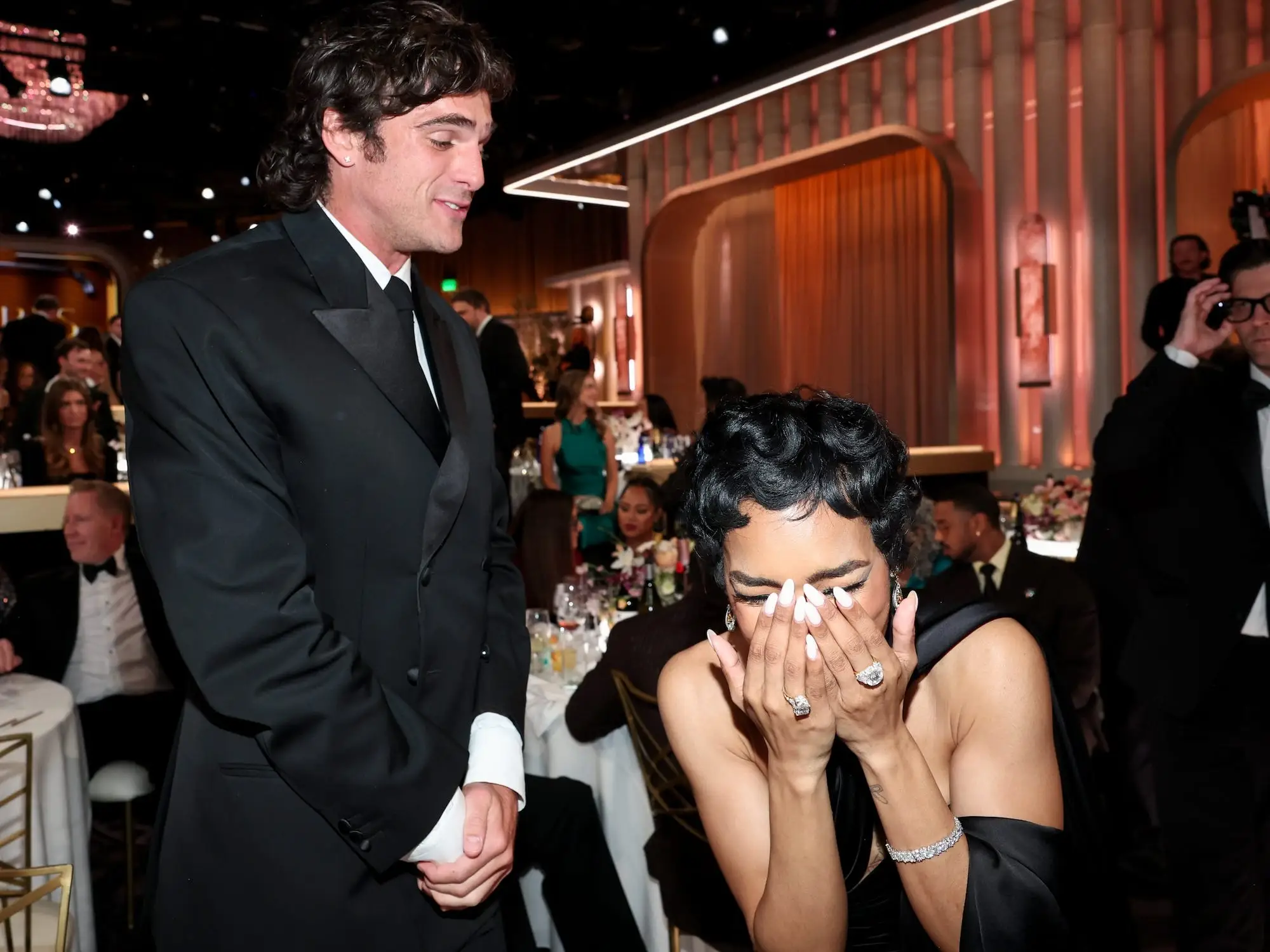 Jacob Elordi and Teyana Taylor at the 2026 Golden Globes.