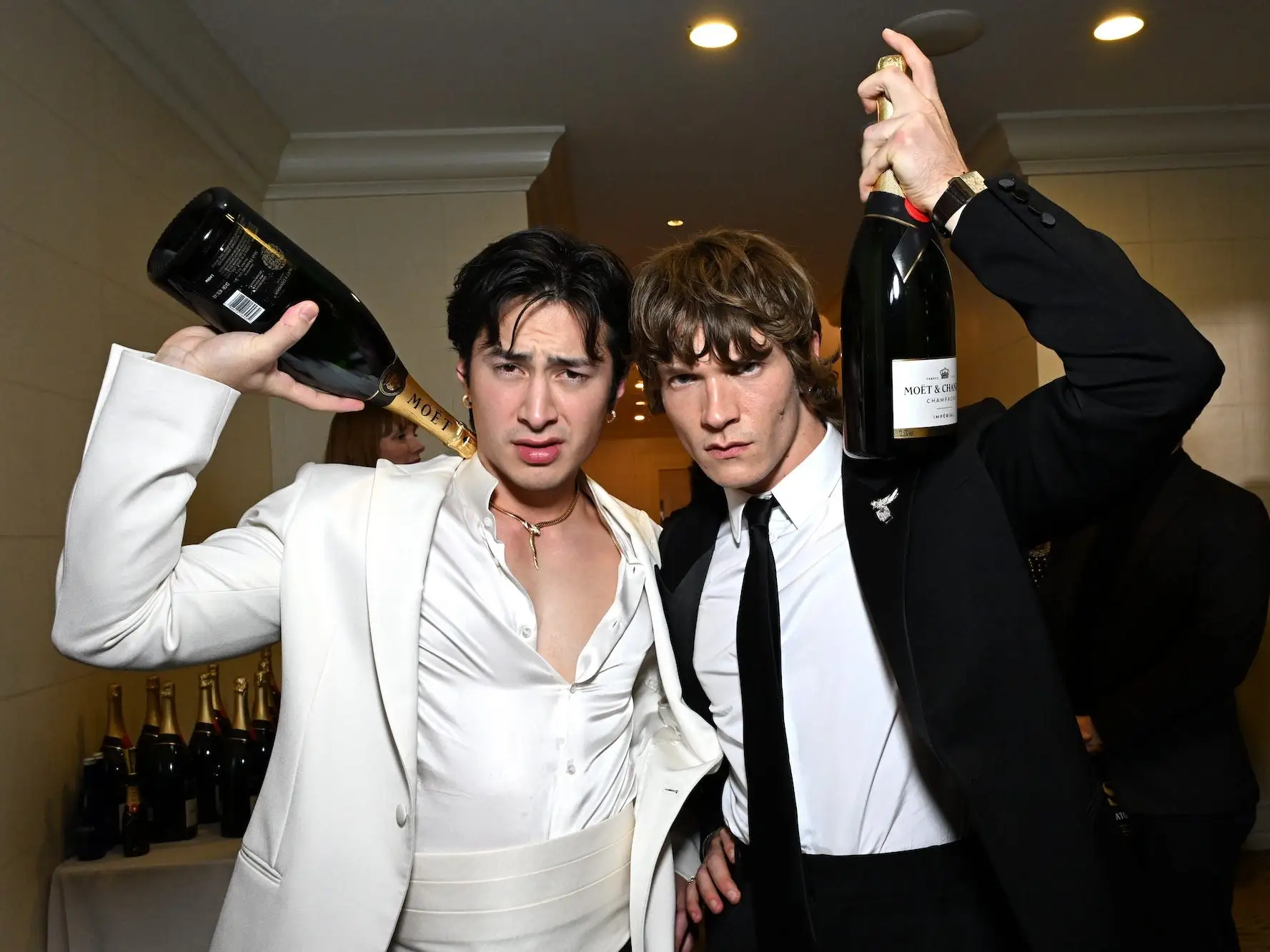 Hudson Williams and Connor Storrie at the 2026 Golden Globes.