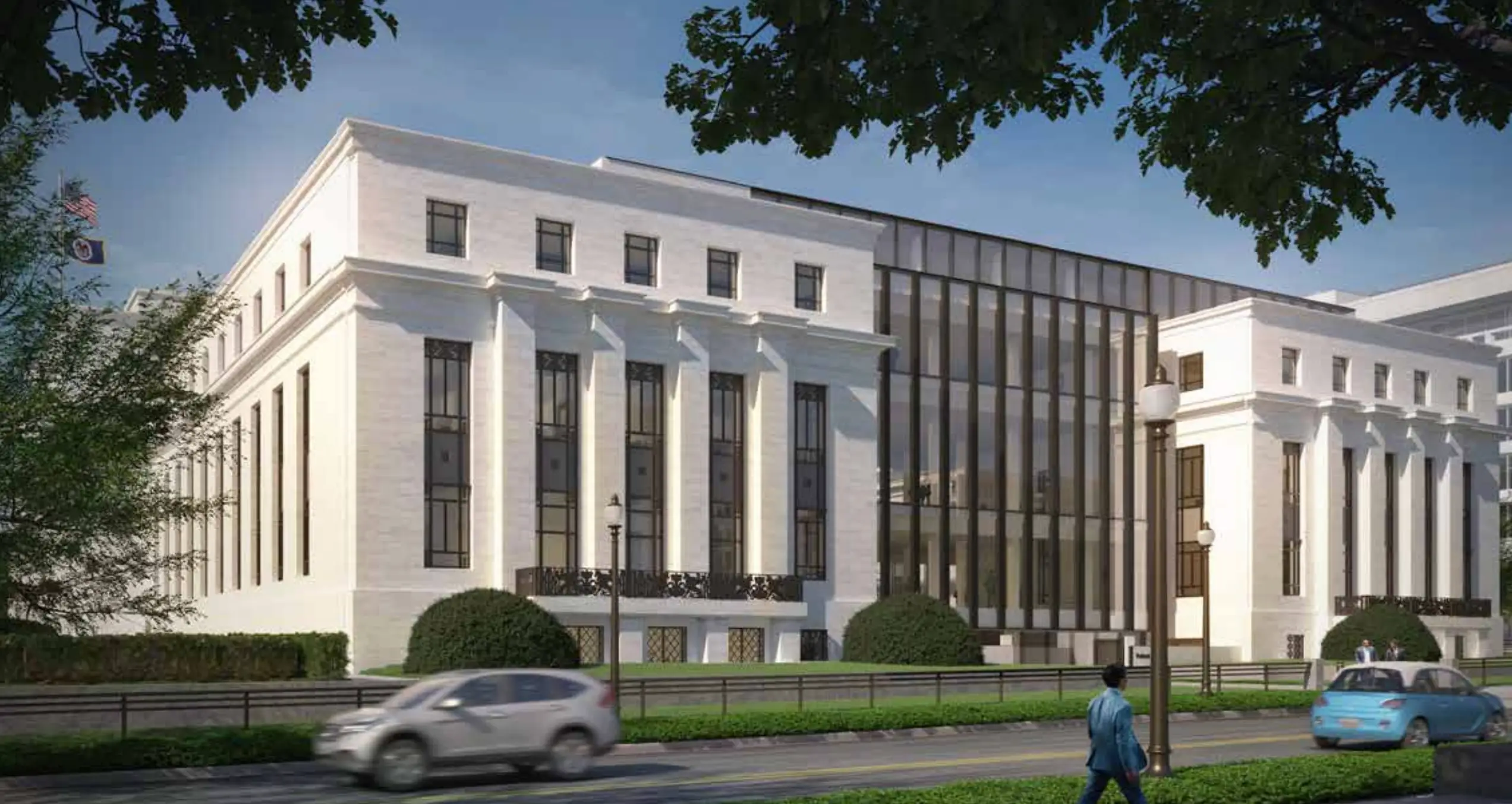 A mock-up of the exterior of the Fed building.