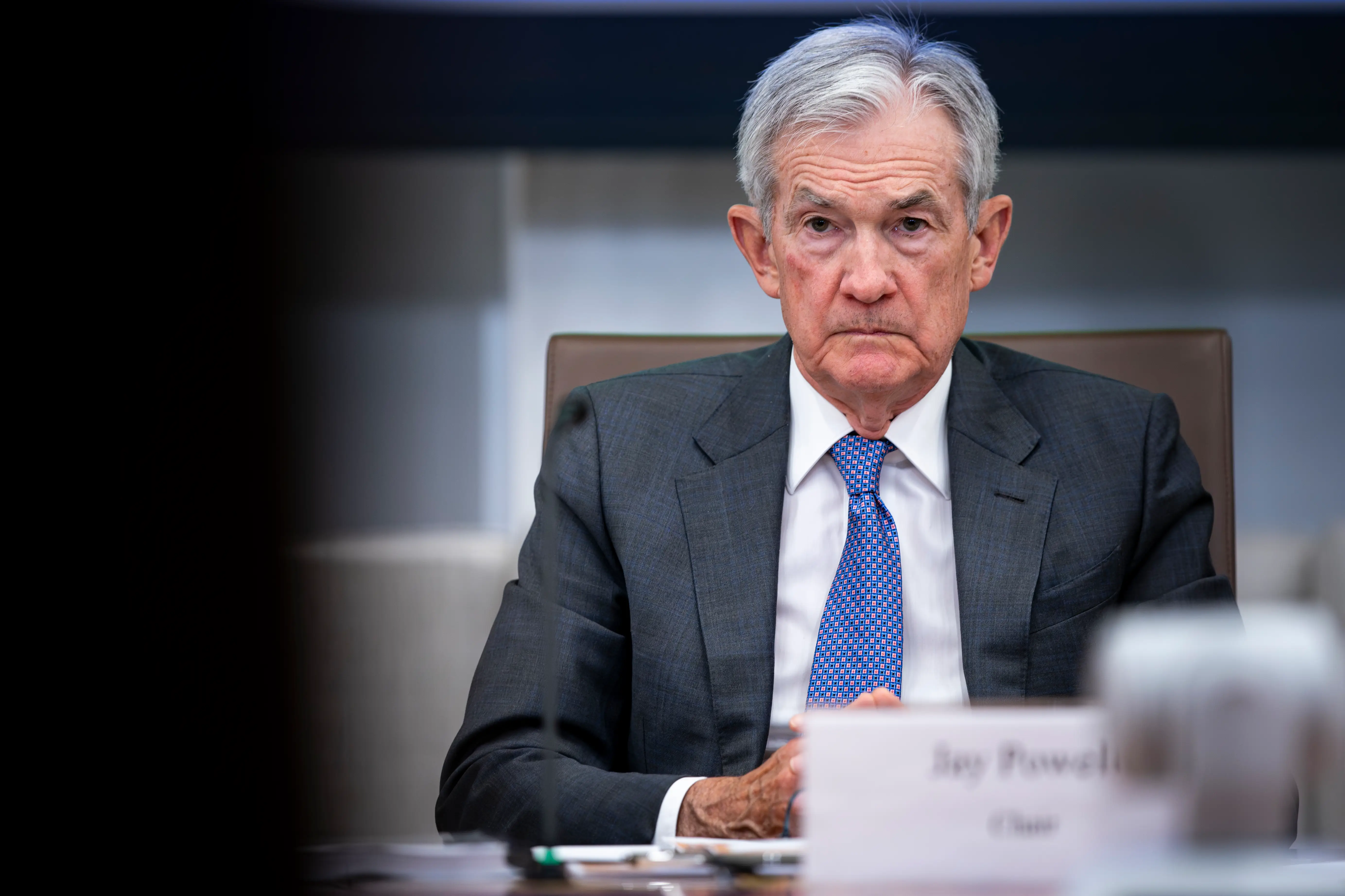 Jerome Powell looking straight ahead
