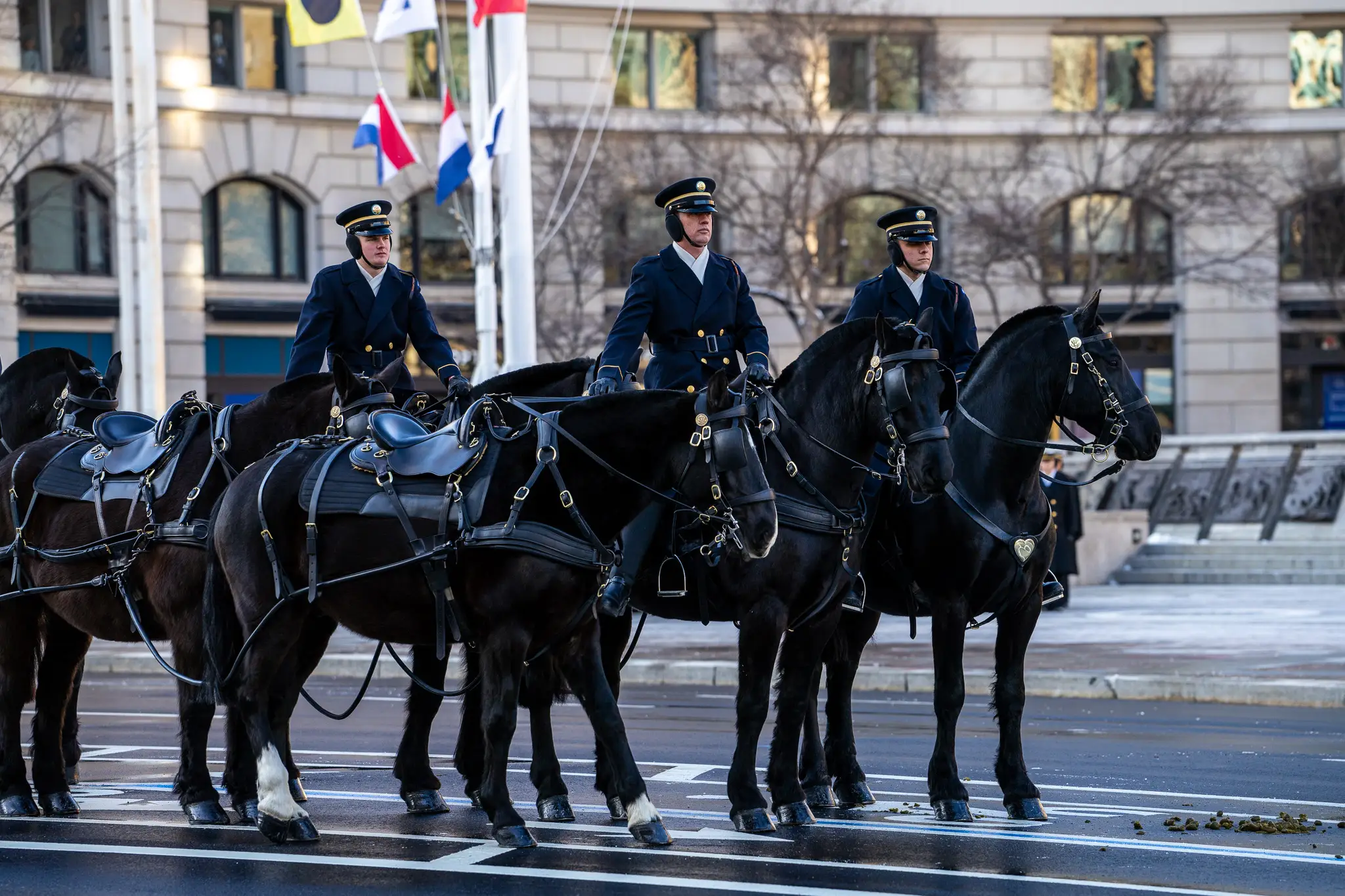 Soldiers from the Arlington National Cemetery-based equine unit perform during former President Jimmy Carter's funeral in Washington, DC, Jan. 07, 2025.
