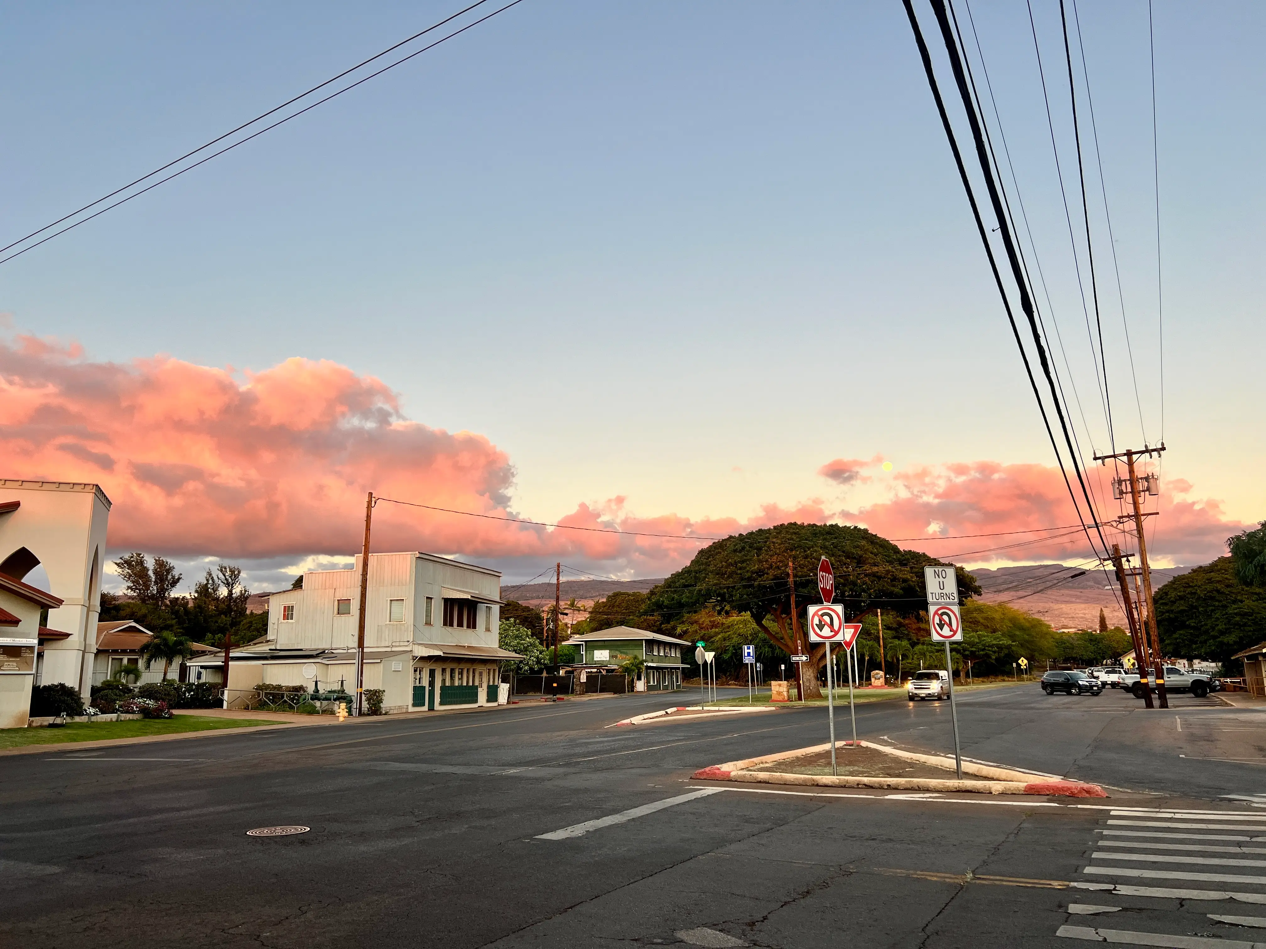 Town in Hawaii at sunset