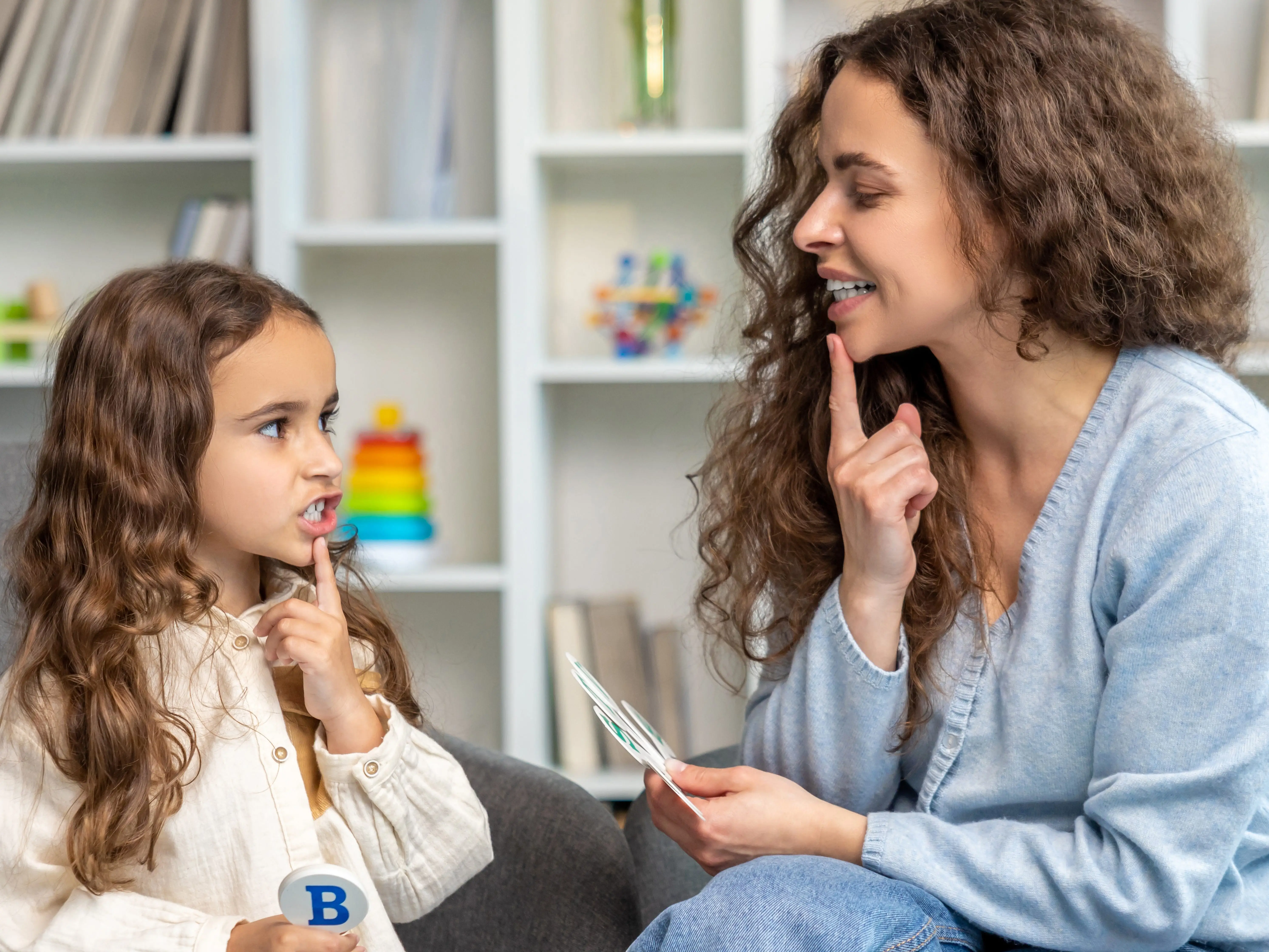 A child doing speech therapy