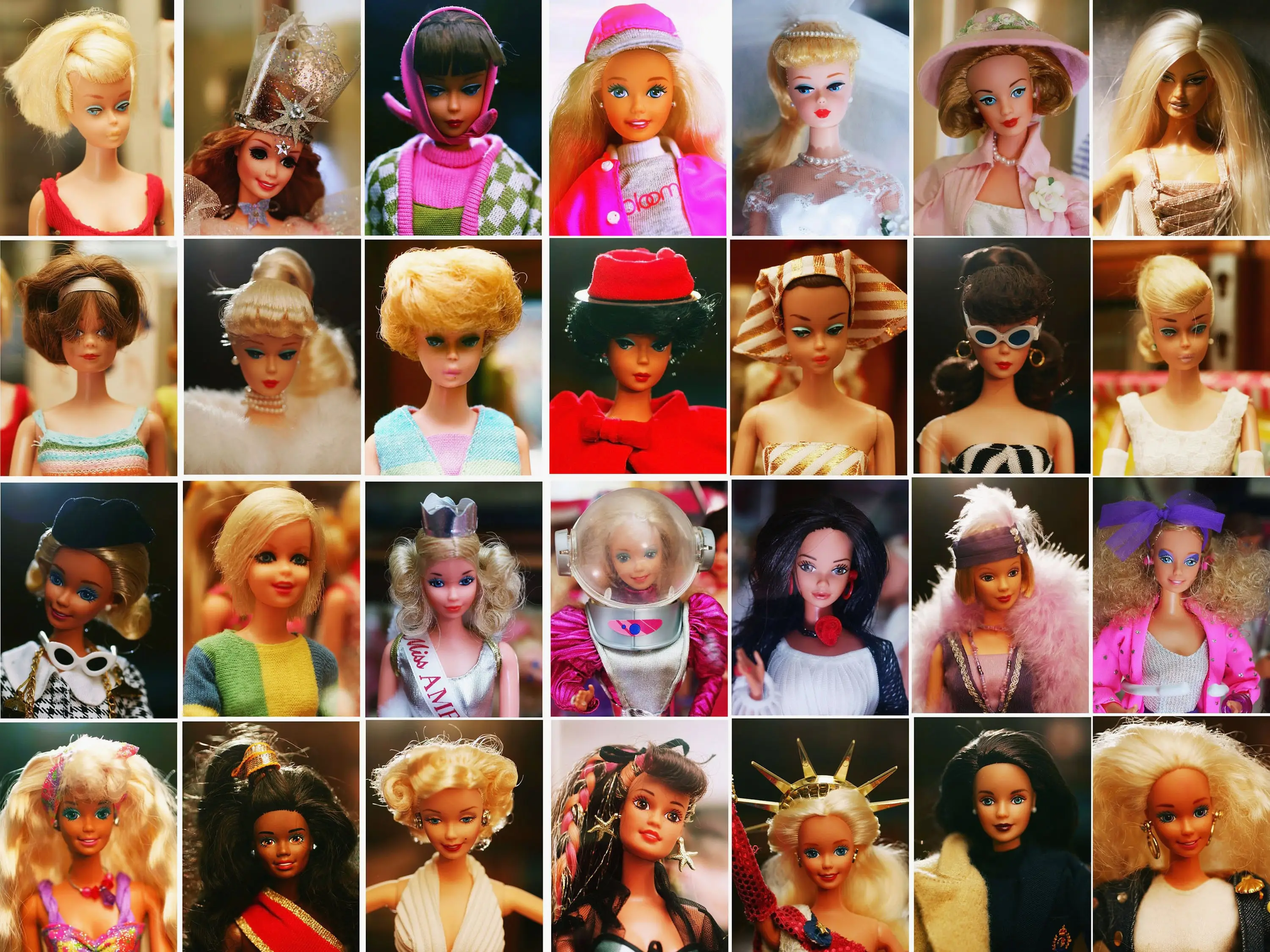 Squares showing various Barbie dolls through the years.