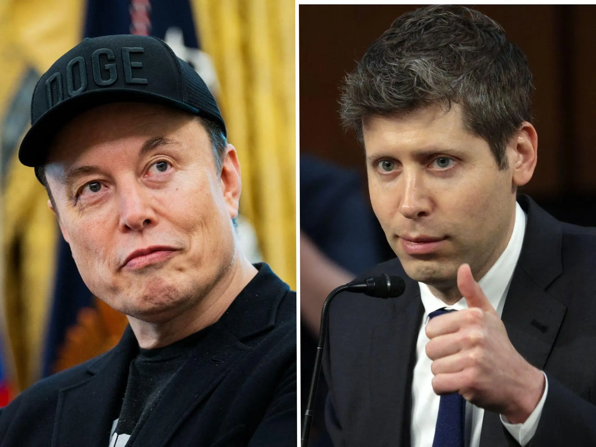 A side by side image of Elon Musk and Sam Altman