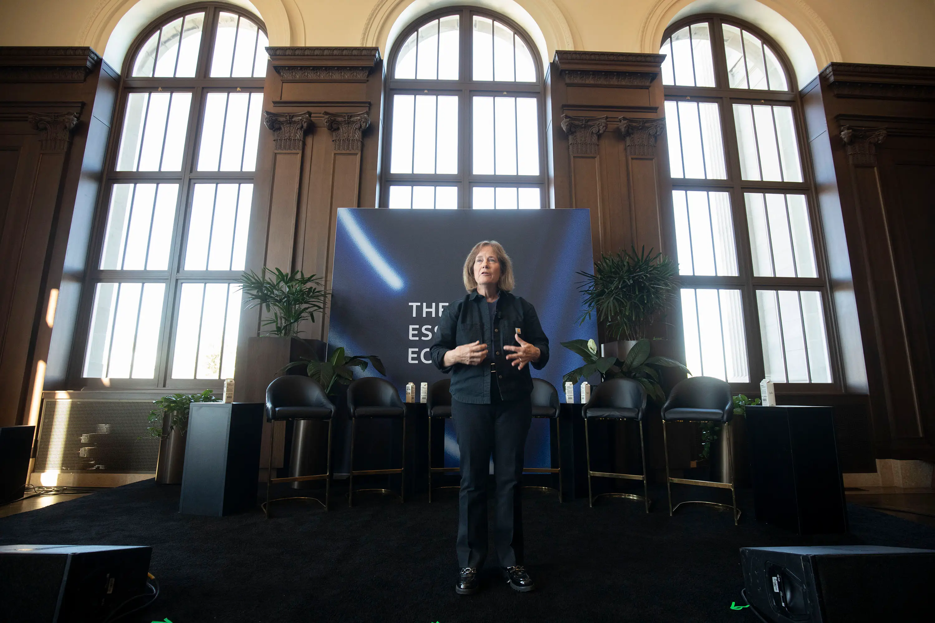 Linda Hubbard, CEO of Carhartt, speaking at Ford's Pro Accelerate summit.