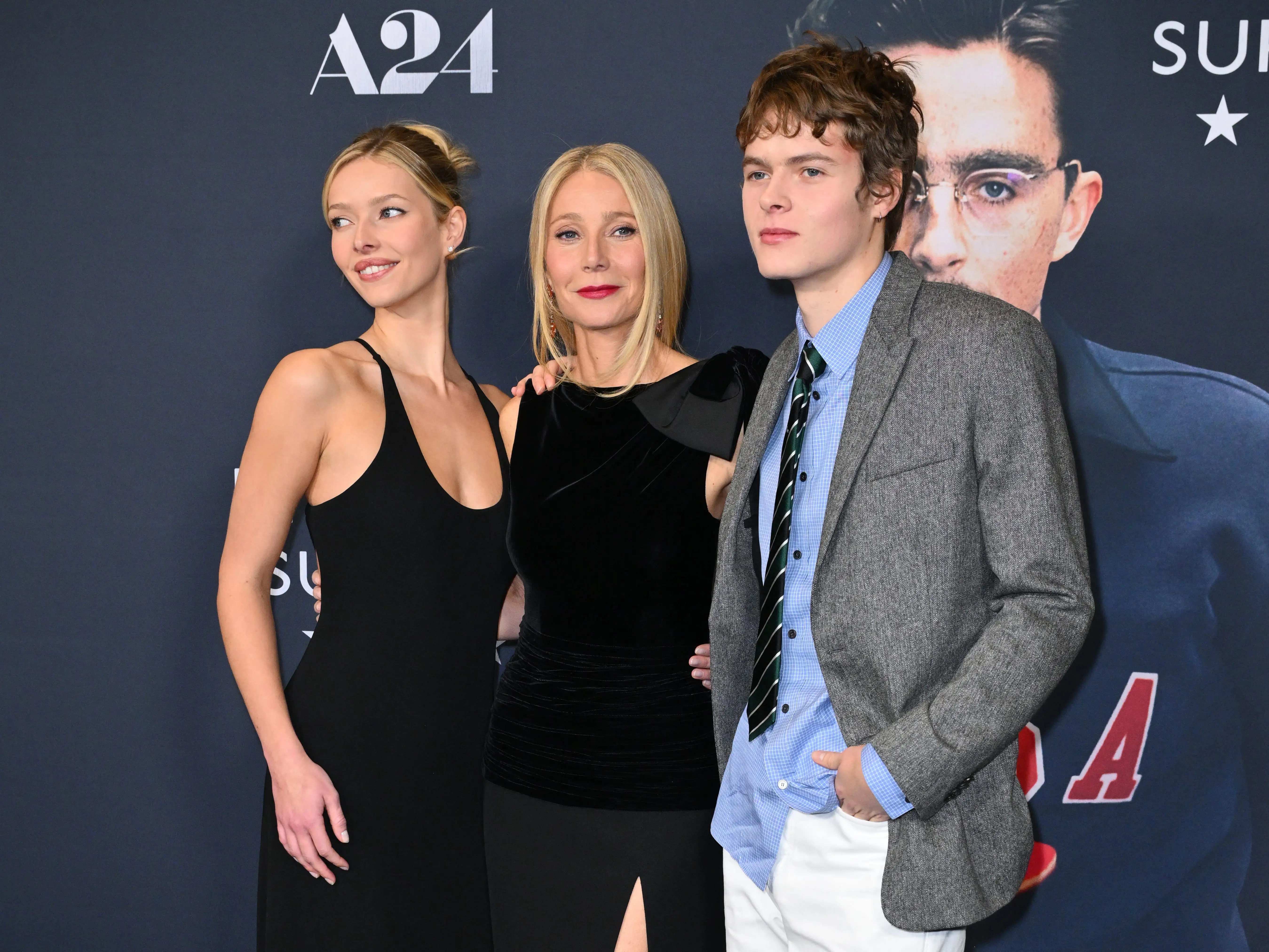 Gwyneth Paltrow poses with her children Apple and Moses Martin.