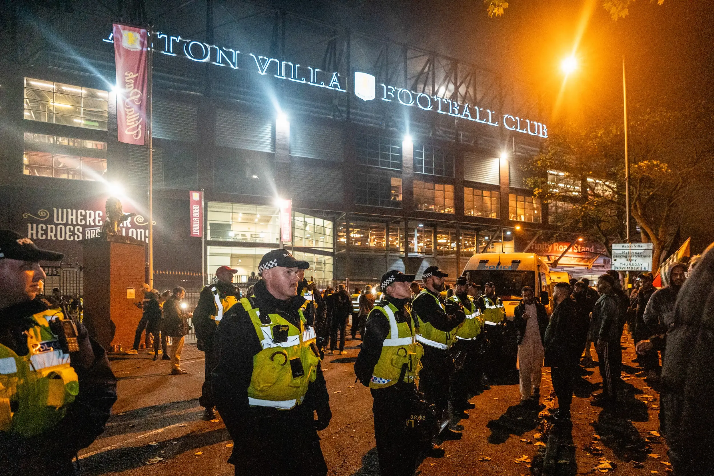 Police outside of Aston Villa's stadium ahead of a match between Maccabi Tel Aviv and Aston Villa