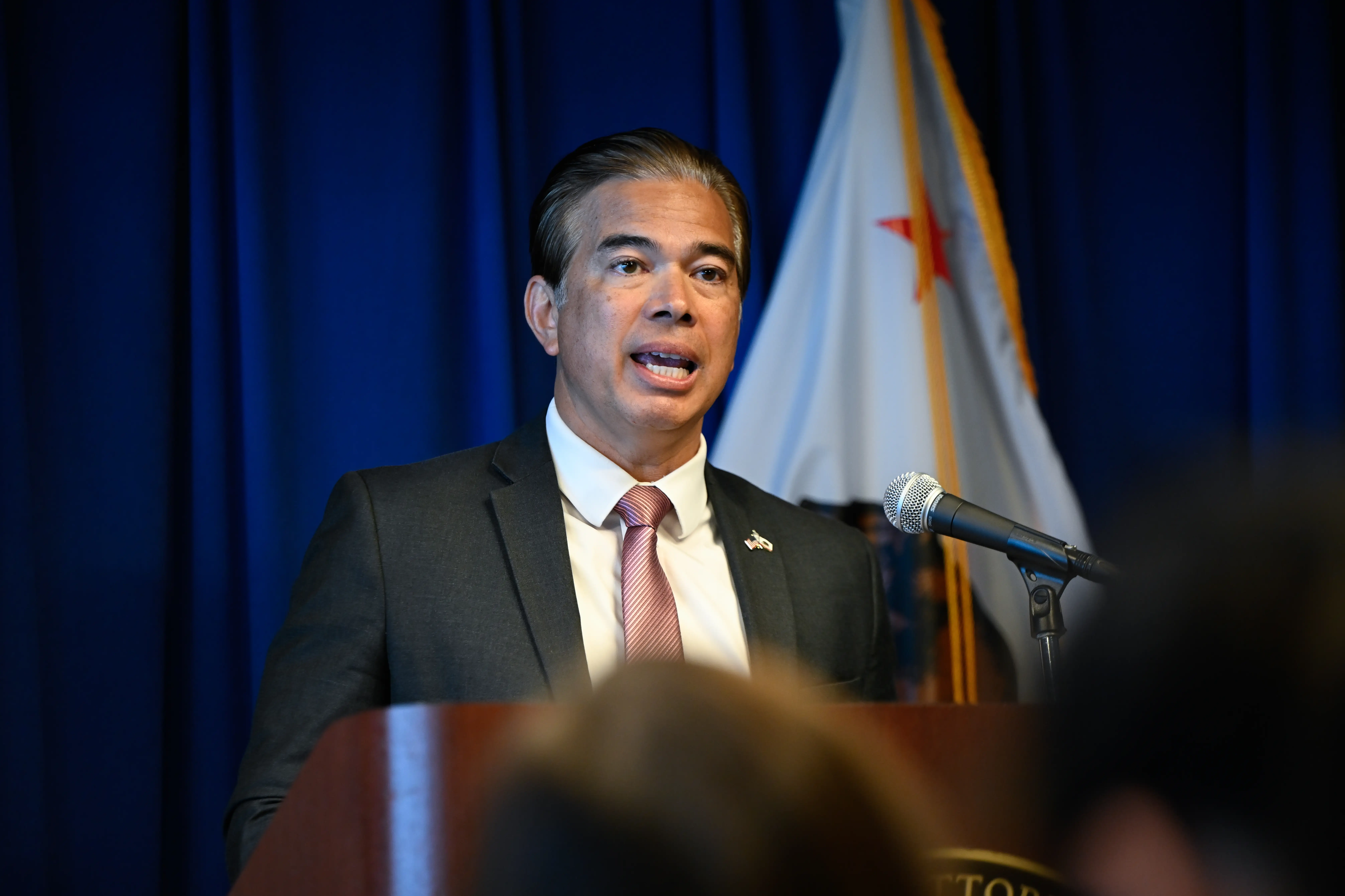 Rob Bonta speaks during a news conference