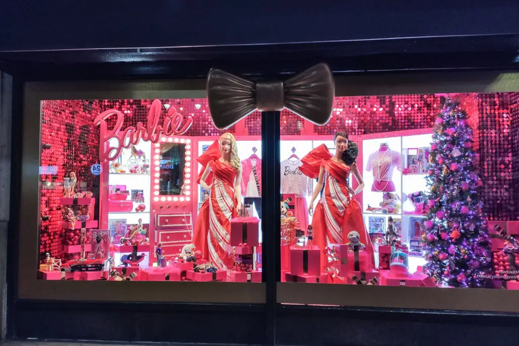 A holiday display window at Macy's.